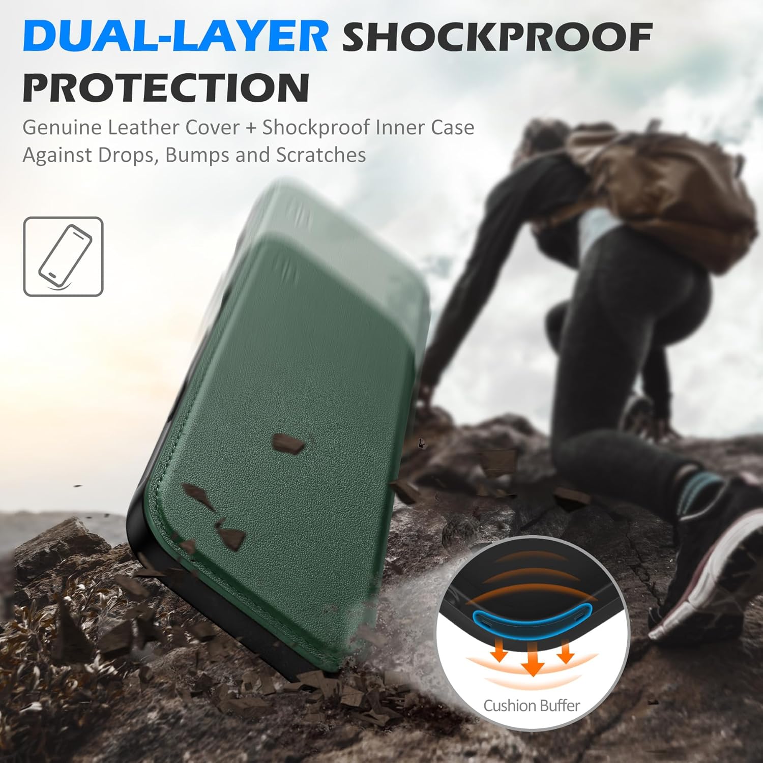 SHIELDON Real Leather Slim Case Wallet for iPhone Air 6.5-inch 5G 2025 | Wireless Charging, RFID Blocking Credit Card Holder, Magnetic Closure, Full Protective Phone Cover - Evergreen - Image 9