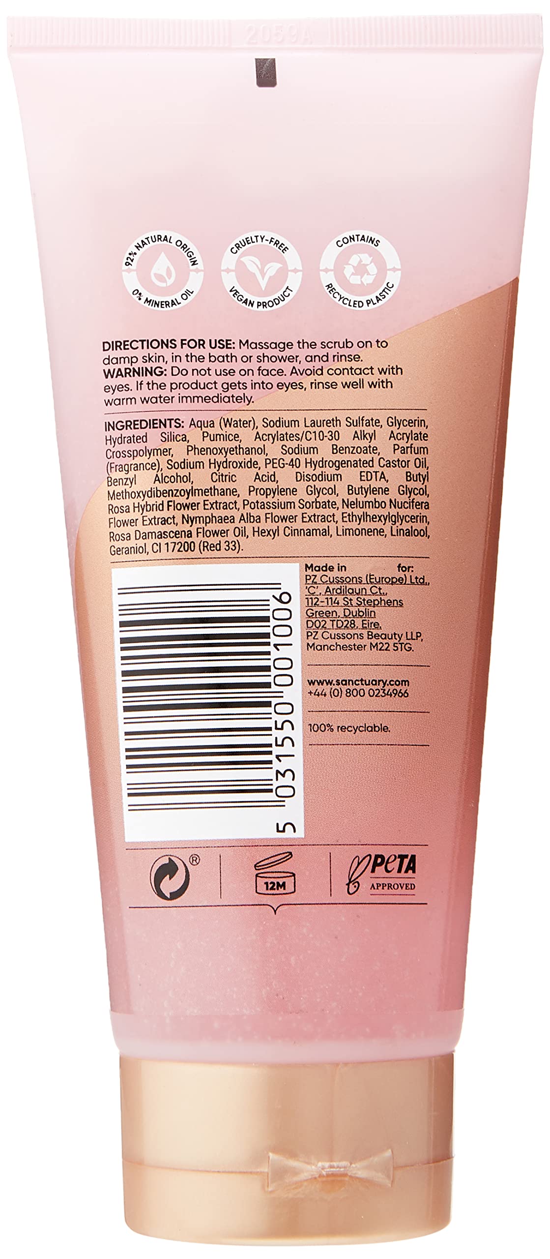 Sanctuary Spa Lily & Rose Body Scrub, No Mineral Oil, Cruelty Free & Vegan Exfoliating Body Scrub, 200ml, Pink, 200 ml (Pack of 1) - Image 2