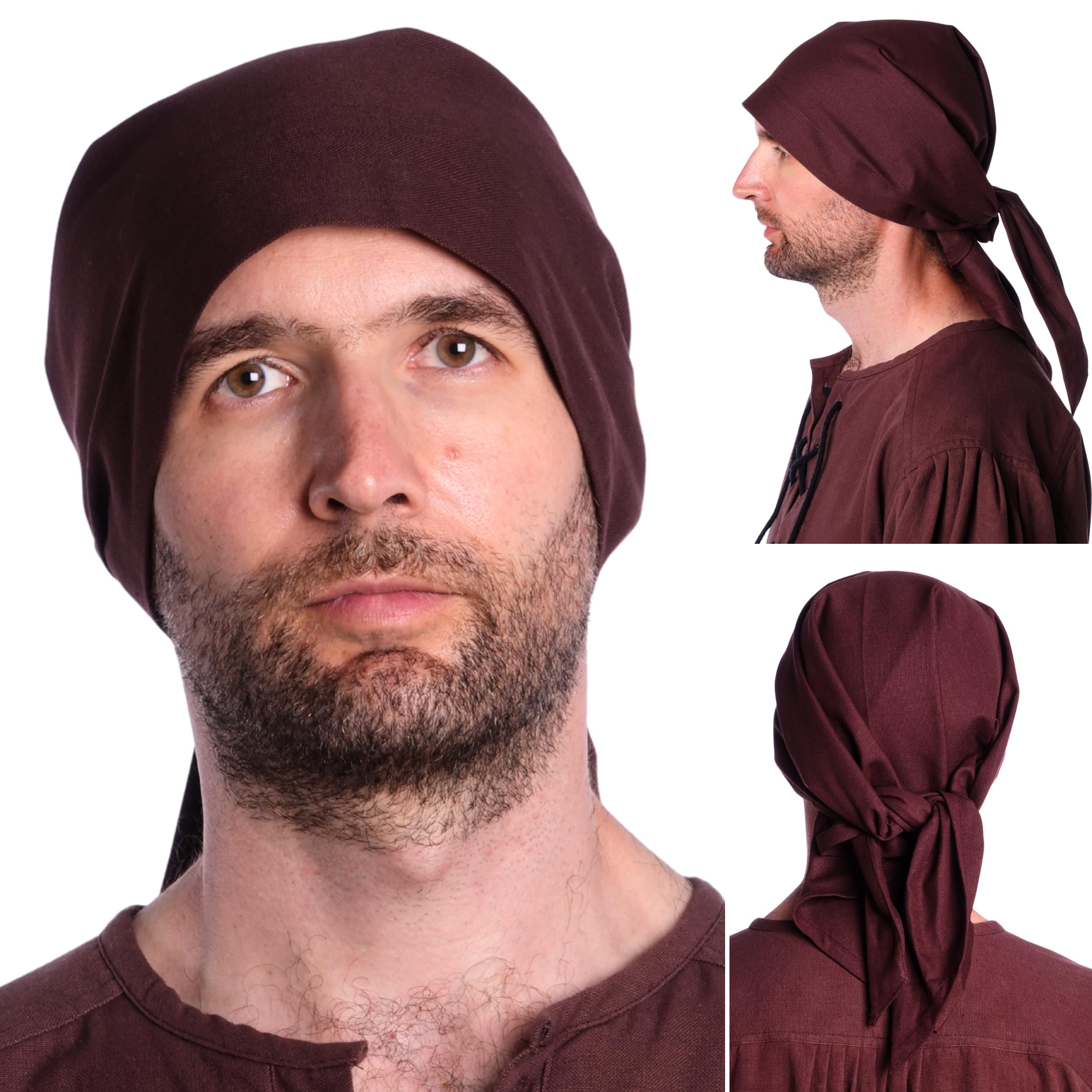 HEMAD Fidegart Men's Medieval Pirate Headscarf 100% Cotton Triangle, brown, One Size