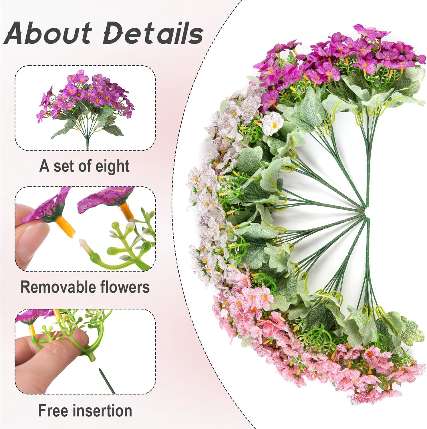 Artificial Flower in Hanging Basket Outdoor Indoor Decoration,Coconut Lining Flowerpot with Faux Plant,Daisy with Eucalyptus Leaves Arrangement for Home Spring Summer Decor(Pink White Purple) - Image 3
