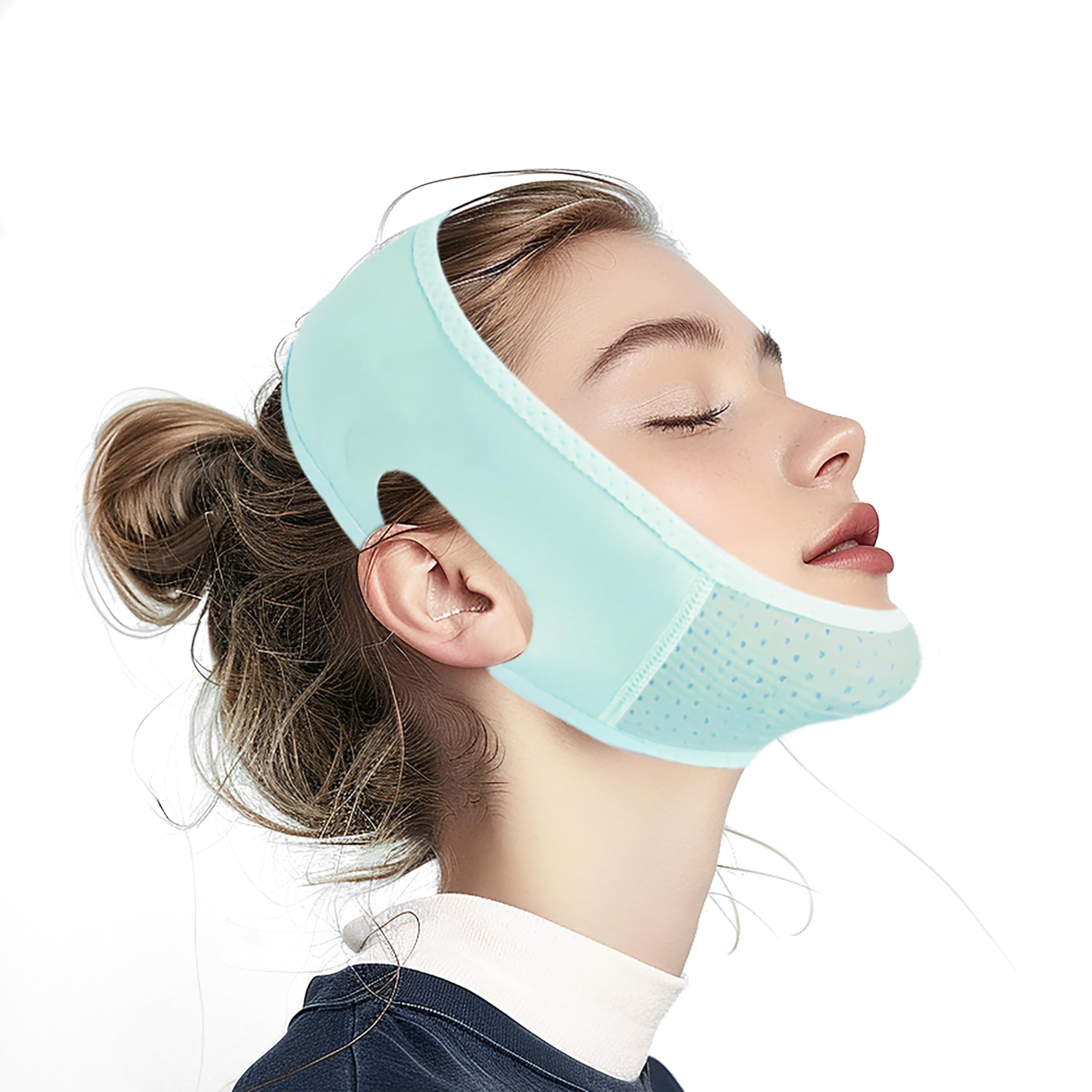 Yuibthr Chin Strap for Sleeping, V Line Lifting Mask, Reusable Face Strap, Jaw Exerciser (Blue)