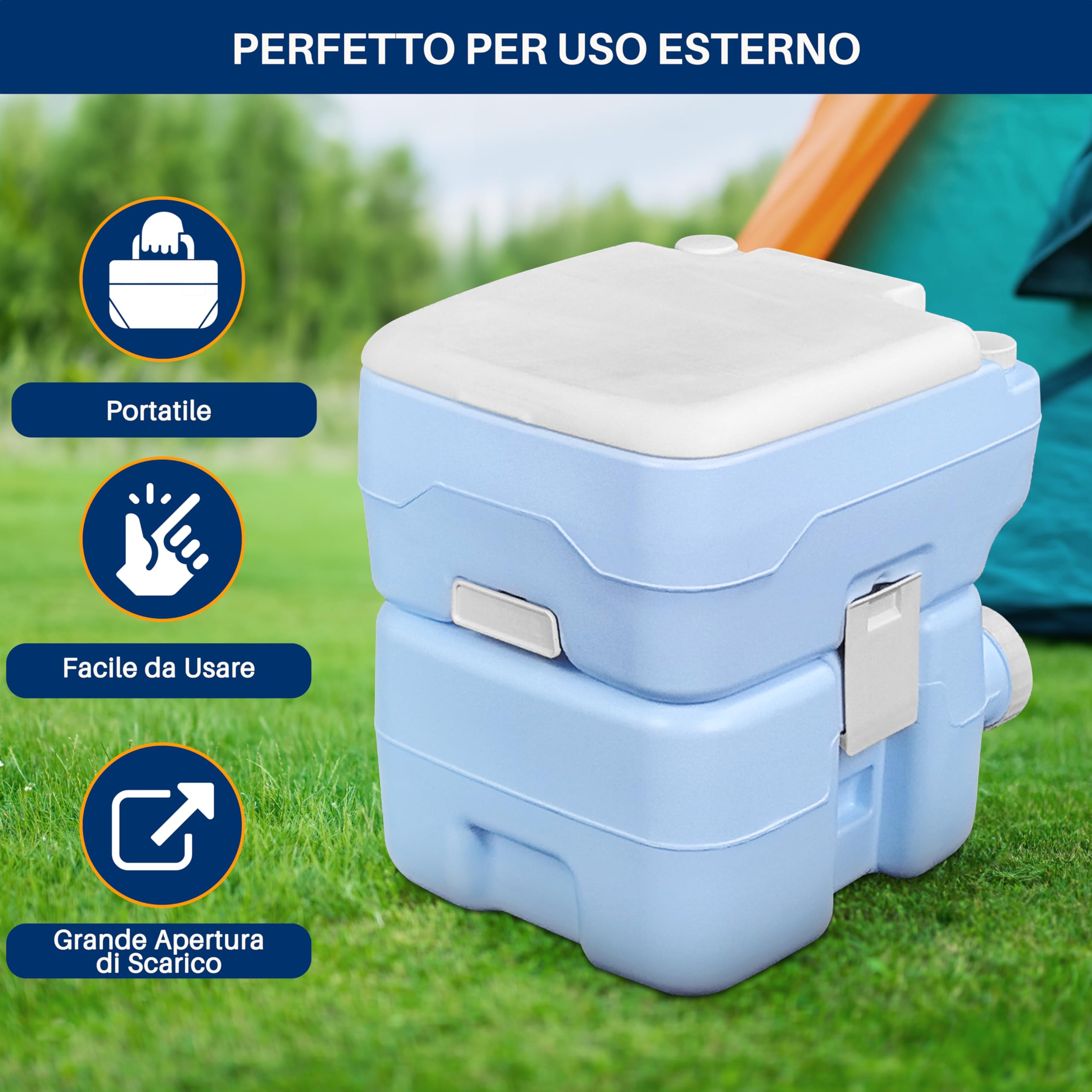 SereneLife WC Portatile da 20 Litri per Campeggio e Barca, 120 Scarichi, Serbatoio Rifiuti Rimovibile con Spruzzatore e WC Borsa da Viaggio