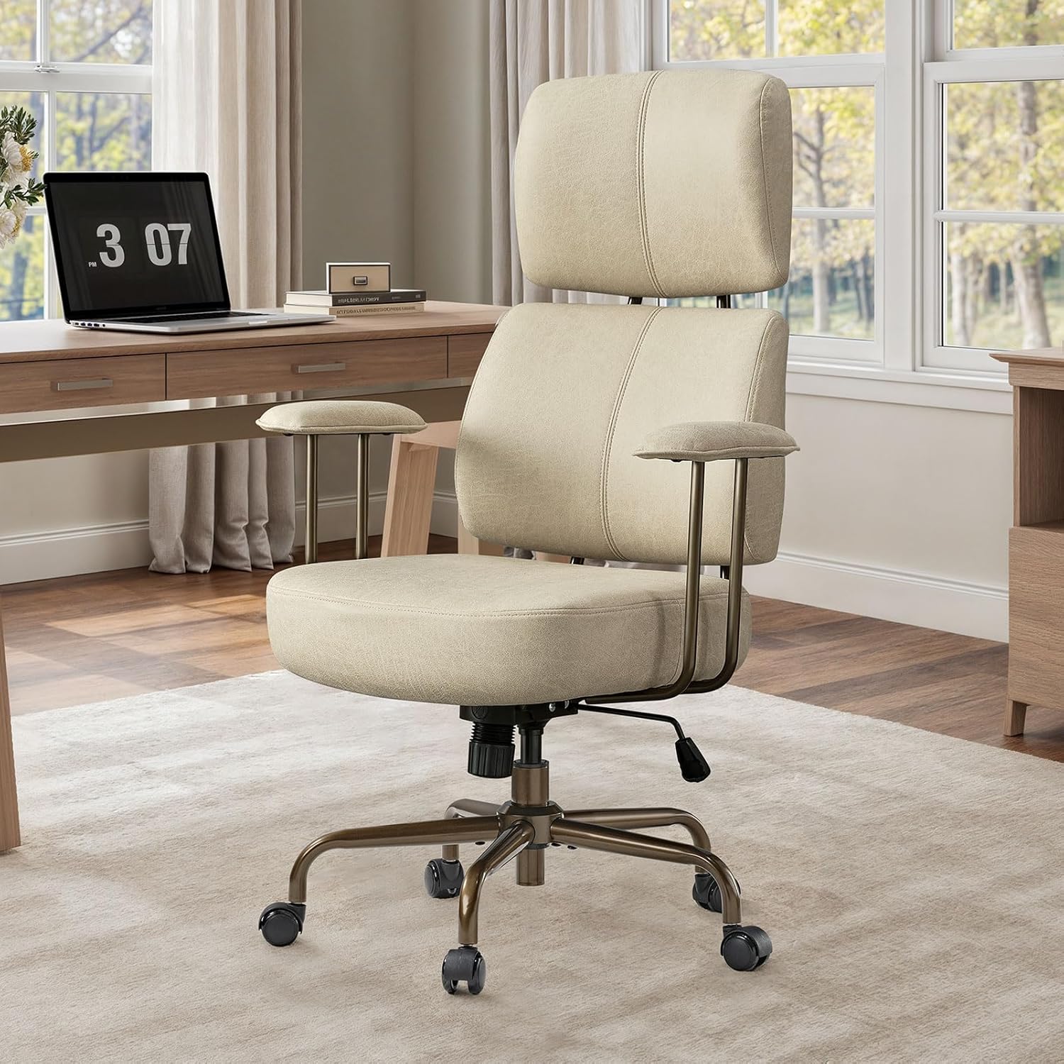 EUREKA ERGONOMIC Home Office Desk Chairs, Ergonomic Computer Chair with High Back, Executive Office Chair with Lumbar Support, Spring Cushion Seat, Mid-Century Modern, Off-White