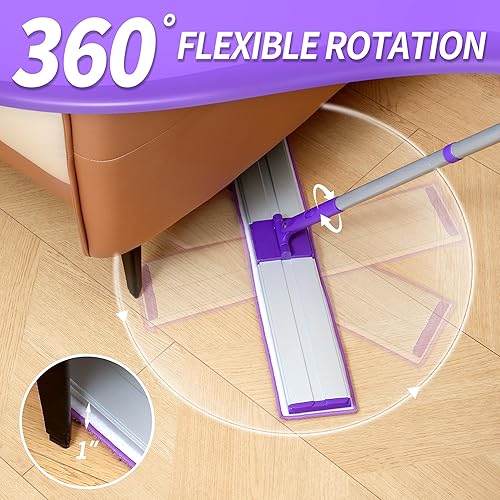 Miniatura 5 de Trapeador de microfibra de 24 pulgadas para limpieza de pisos, mopa seca y húmeda para madera dura, laminado, azulejos, vinilo, con 4 almohadillas