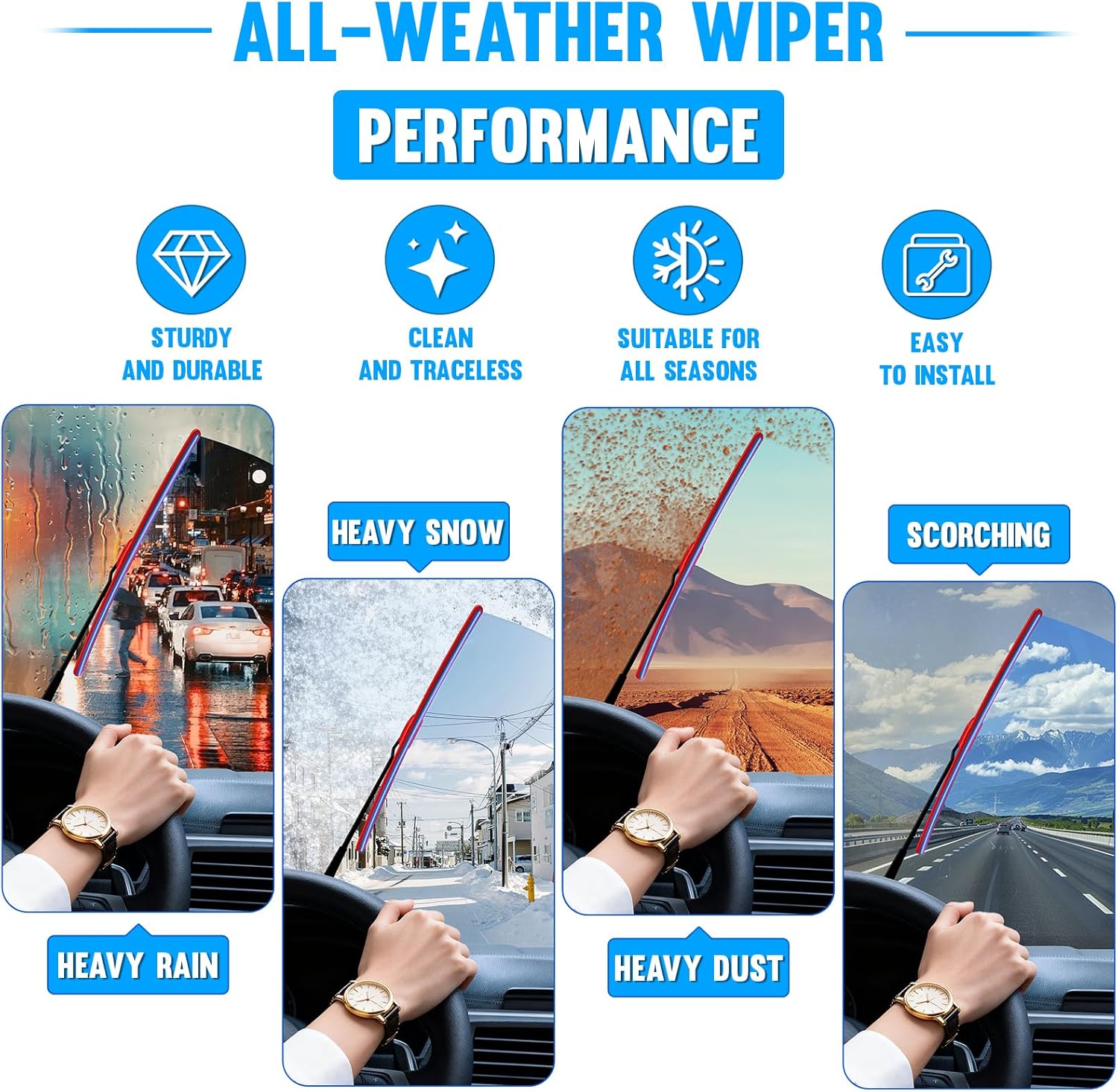 CJPPPZIW® Windshield Wipers Replacement for Ford Bronco 2021-2024,Streak-free,OEM Quality Premium All-Season Front Rear Red Wiper Blades-17"+17"+8"(Pack of 3)