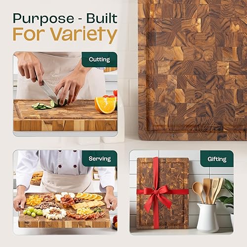 Miniatura 4 de Yes4All Tablas de cortar de teca duraderas para cocina, 20 pulgadas de largo x 15 pulgadas de ancho x 1.5 pulgadas de grosor, tabla de cortar de