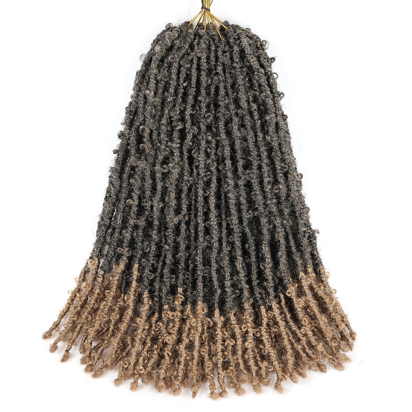 GUOHUI Butterfly Locs Crochet Hair 16 Inch 6 Packs Color Ombre Honey Blonde All Handmade Pre-Looped Distressed Faux Locs Braids for Women Kids (16",