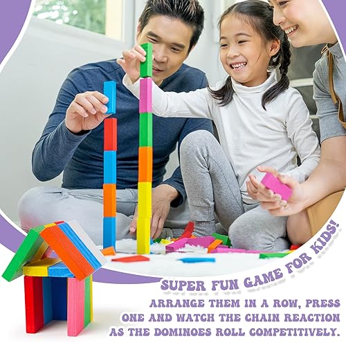 Miniatura 3 de 1500 piezas de dominó para niños 12 bloques de construcción de madera coloridos juegos de azulejos educativos de carreras para fiesta de cumpleaños