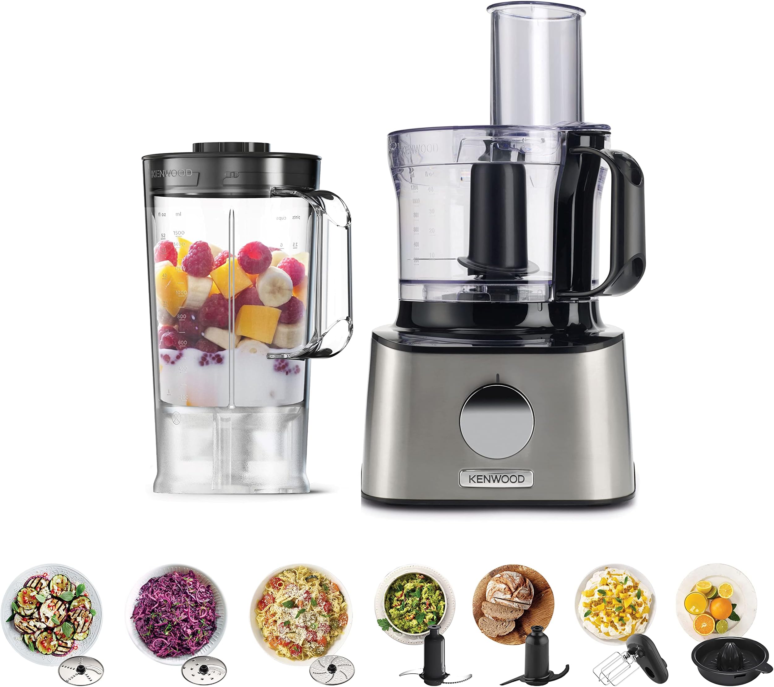 Food Processor 800W Multi-Functional With 3 Stainless Steel Disks, Blender, Dual Metal Whisk, Dough Maker, Citrus Juicer Fdm301Ss Silver