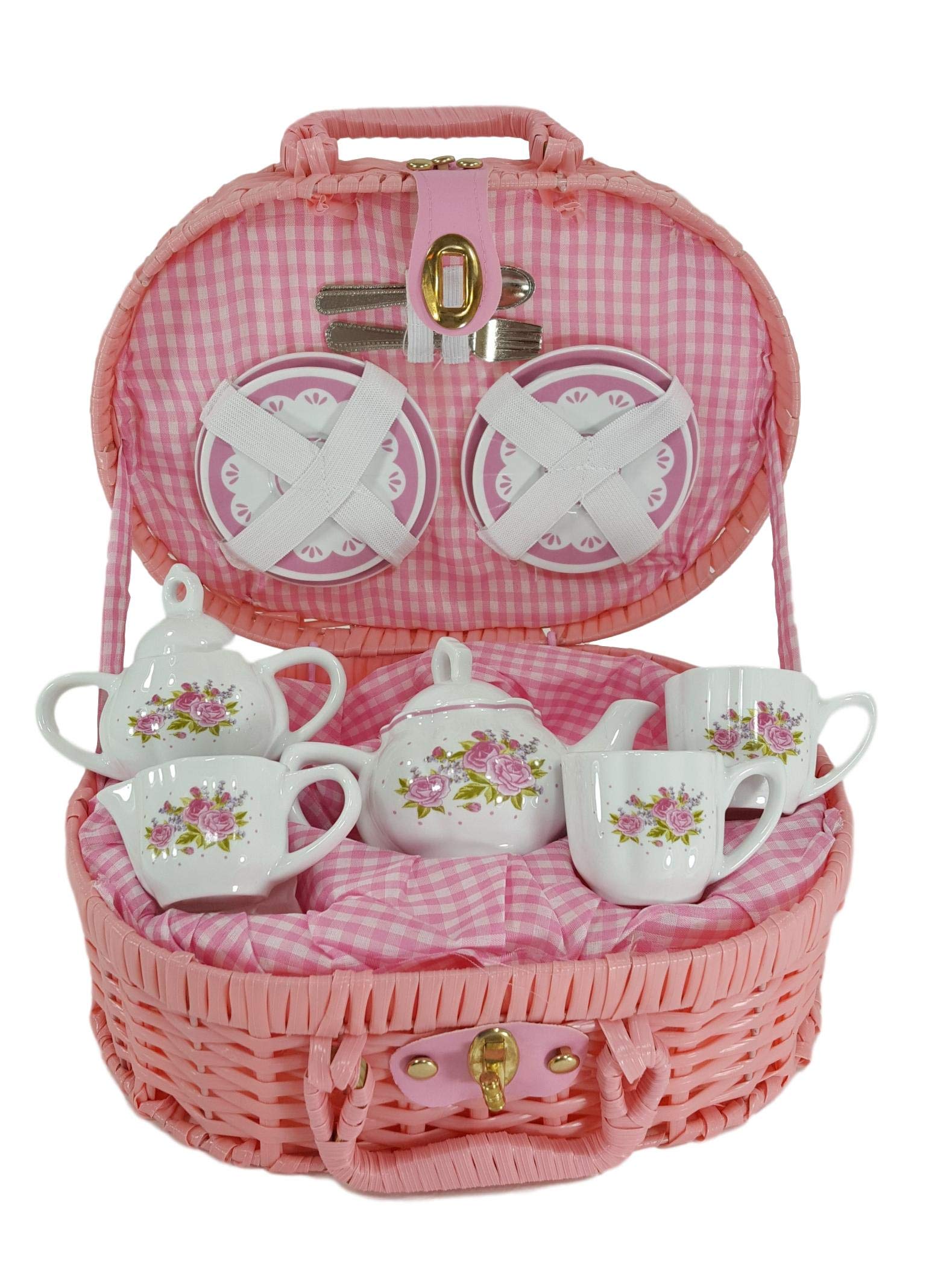 Porcelain Tea Set in Basket, Lavender & Roses