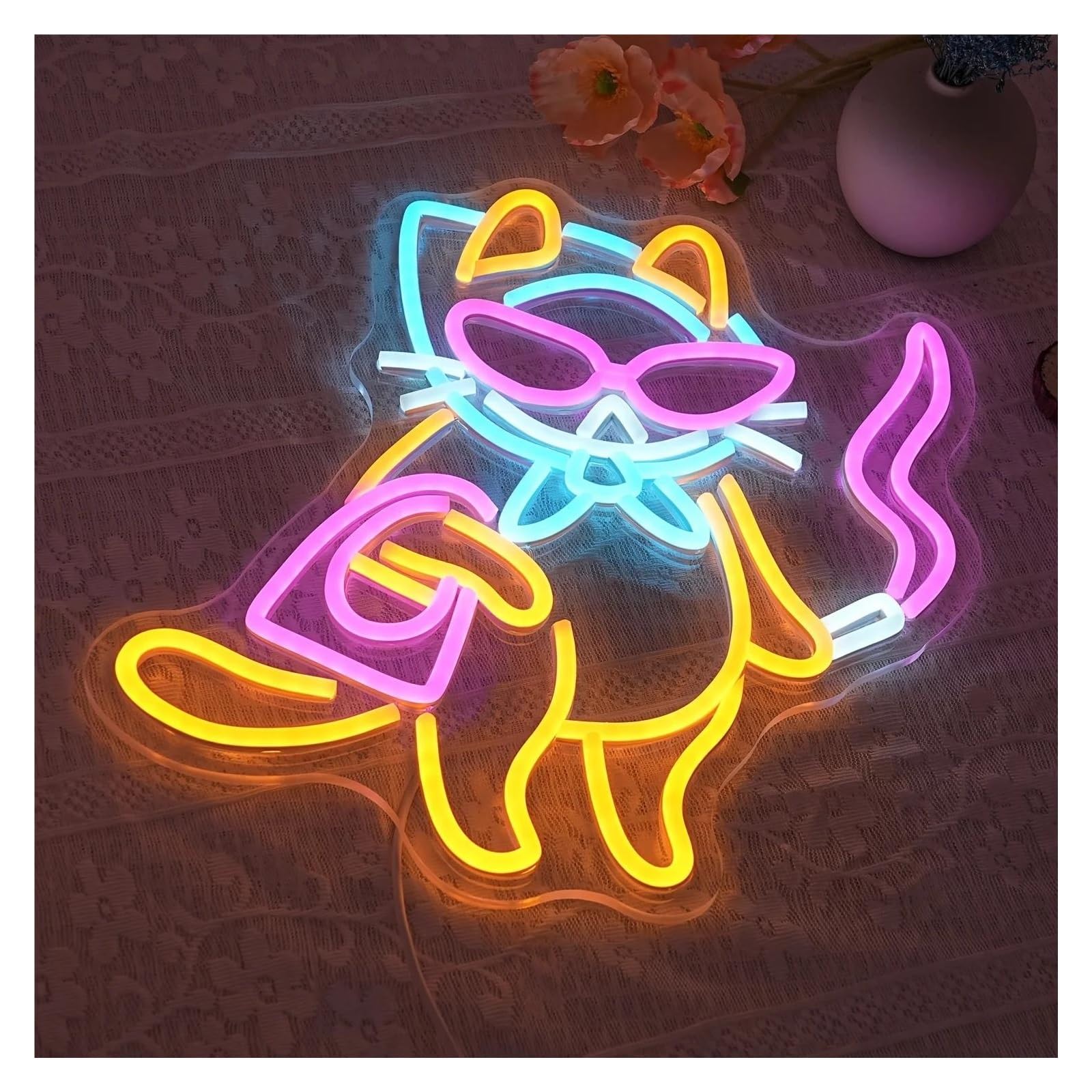Wiszące neony artystyczne Neonowa Tablica Z Napisem Smoking Cat Light Dimmable USB Powered For Hotel Bar Home Room Farmhouse Wall Decor 33cmx33.5cm