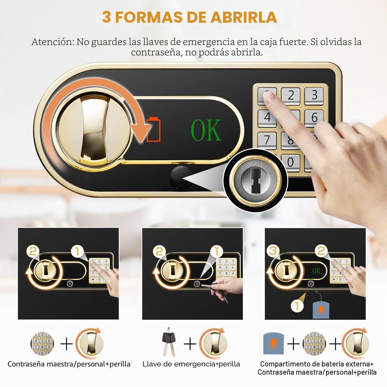 Mejasg Caja fuerte resistente al fuego con resistente al fuego, impermeable, 25 l, pequeña con estante extraíble y compartimento externo para pilas, caja fuerte de pared, caja fuerte para guardar