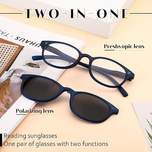 Miniatura 3 de FEISEDY Gafas de sol de lectura de moda para mujeres y hombres, gafas de sol cuadradas para lector UV400, lente polarizada B2390