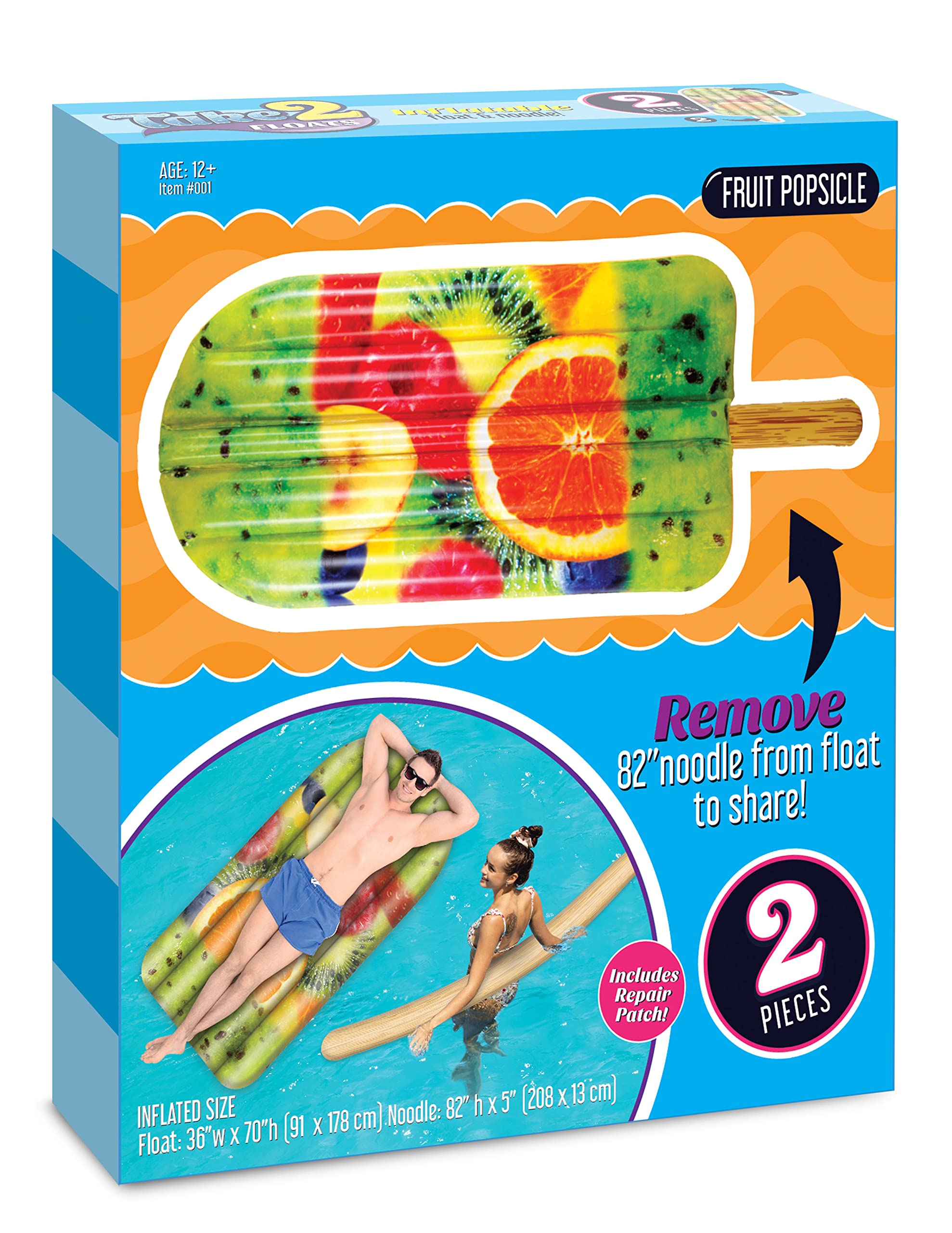 Fruit Popsicle Float and Noodle - Pool Float Tube, Inflatable Rafts for Kids & Adults - Large Blow Up Float for Summer Beach Swimming - Two Floats - Take2Floats