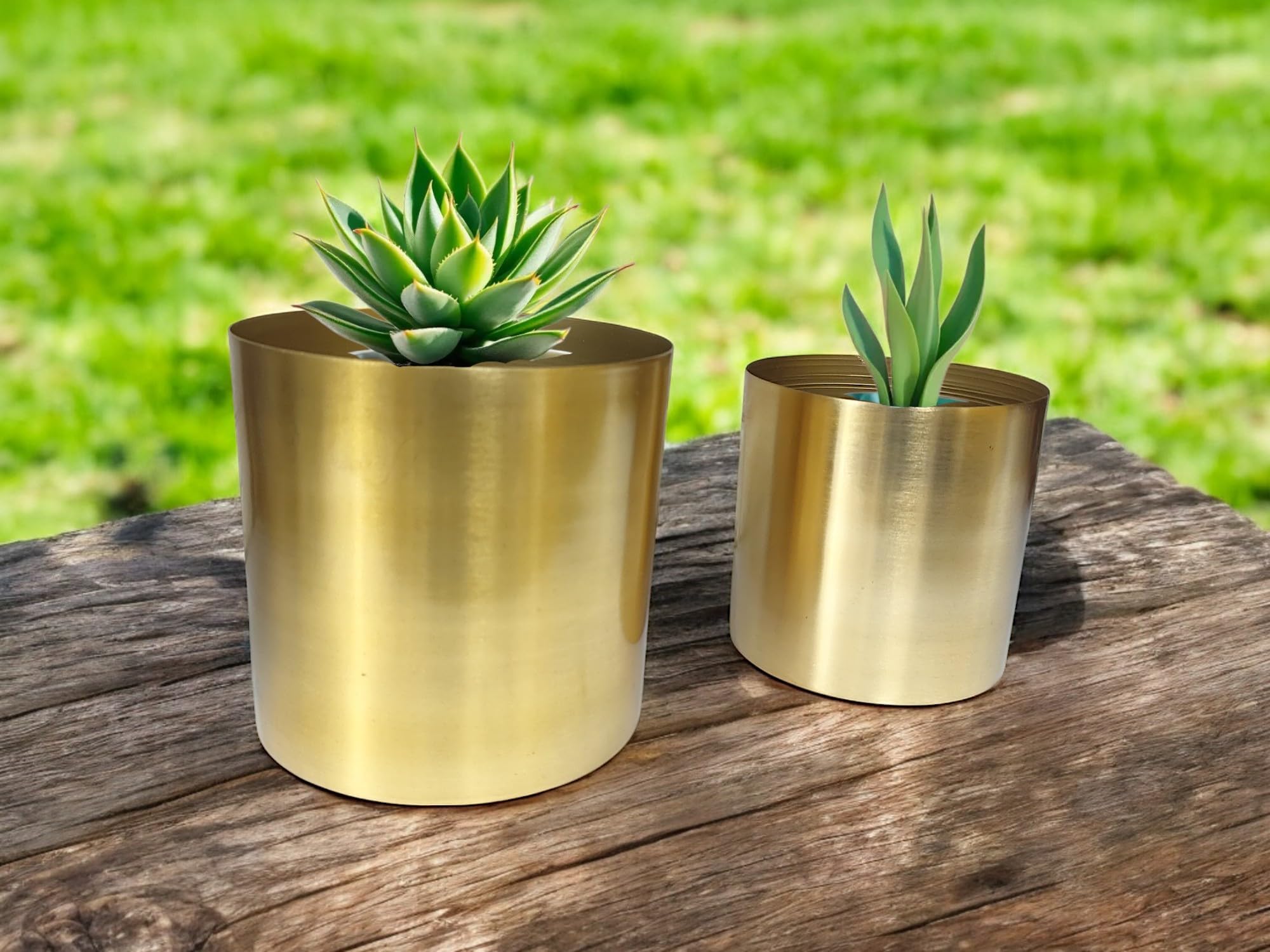 Lot de 2 cache-pots de fleurs ronds faits à la main en laiton brillant pour intérieur (15,2 cm et 12,7 cm) – Fabriqués à la main en Inde (finition laiton brillant)