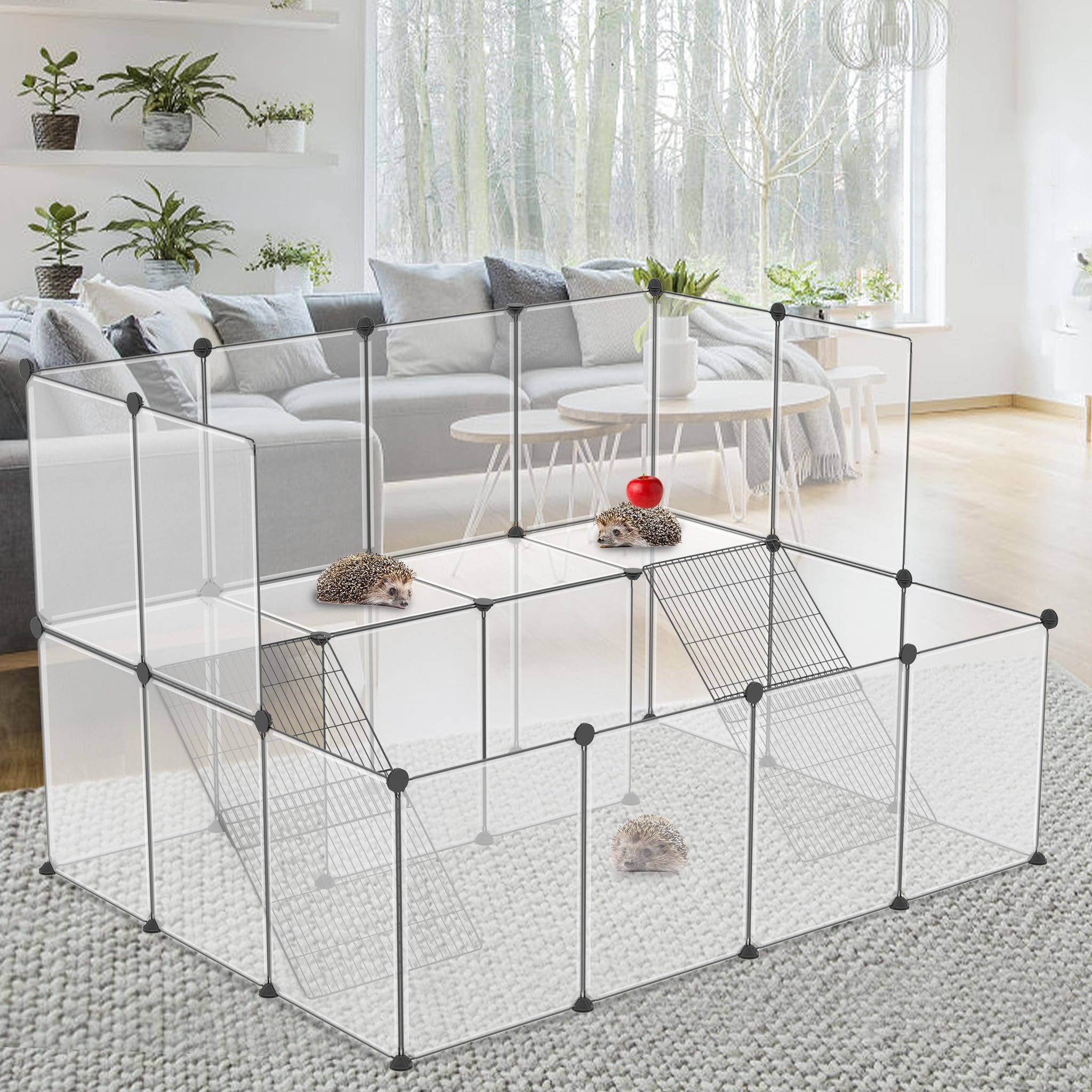 26 recinti per piccoli animali, a doppio strato, bianco, 143 x 108 x 93 cm, fai da te, con scale per conigli, porcellini d'India, cuccioli