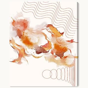 Wynwood Studio Abstract Modern Wrapped Canvas Art - Wavy Lines and Circles, Wall Art for Living Room, Bedroom, and Bathroom, 20" x 30", Orange and White Home Decor