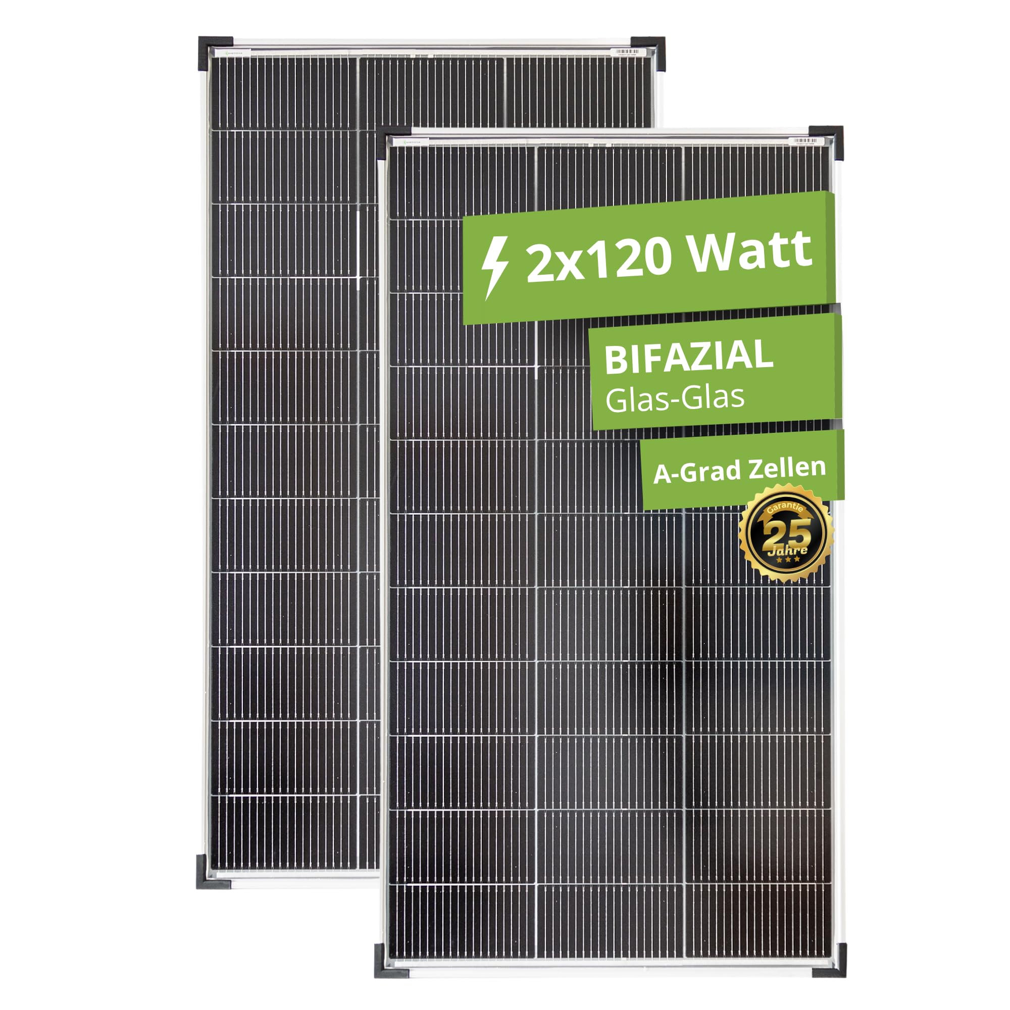 SOLARTRONICS Solarmodul 120 Watt Mono bifazial18 V 18 Busbars Solarpanel Solarzelle (2 Stück)