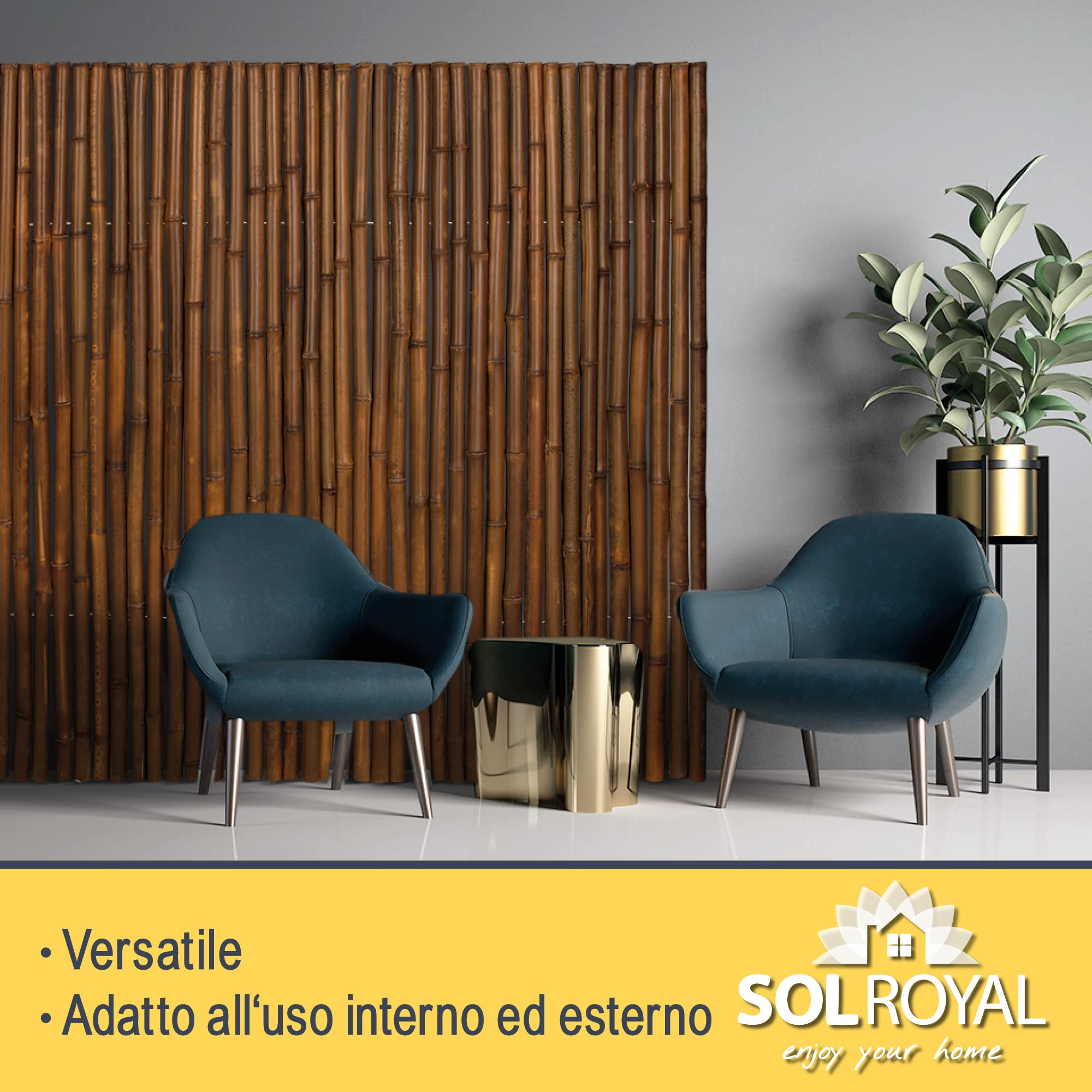 Sol Royal Premium Bamboo Fence 180x250cm B23 Dark Brown - canne di bambù indurite di Alta qualità Ø 2-3cm, Recinzione in bambù Resistente alle intemperie per Uso Interno ed Esterno