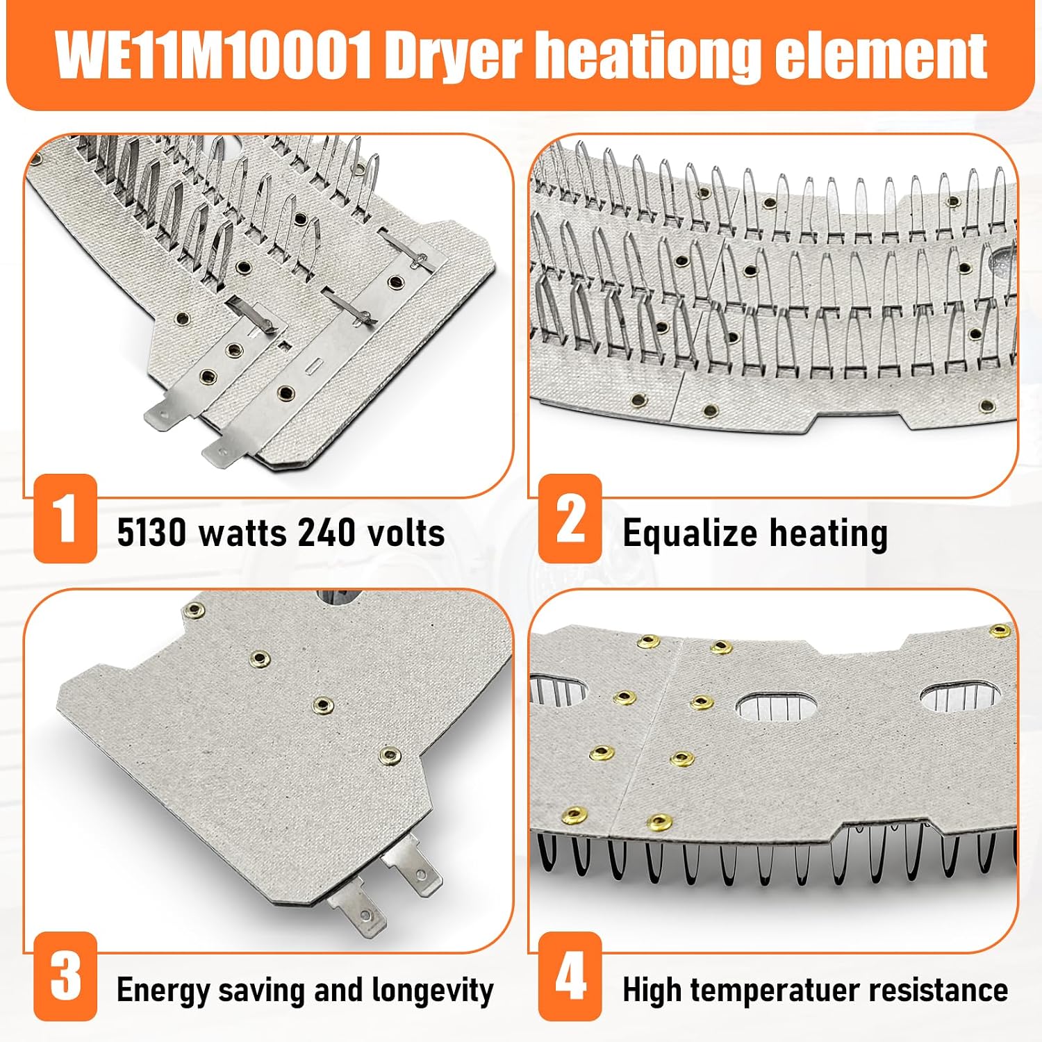 Dryer Mica Heating Element WE11M10001 for GE Hotpoint WE11M32 PS8756702 EAP8756702 3029257 AP579339 for GE OEM Dryer Heating Element Replacement