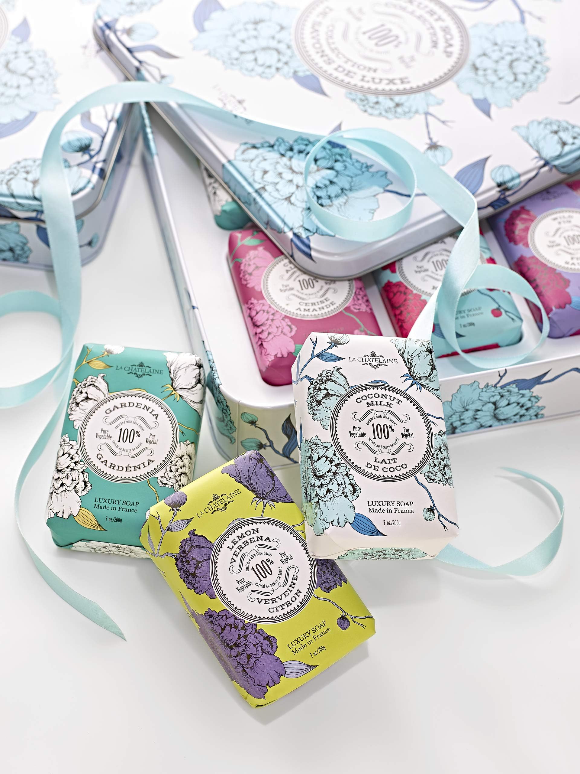 La Chatelaine Luxury Soap Collection, Oprah's Favorite Things 2019: Plant-Based, Made in France w/Organic Shea Butter, Set of 6 (Lemon Verbena, Cherry Almond, Coconut Milk, Shea, Wild Fig, Gardenia)