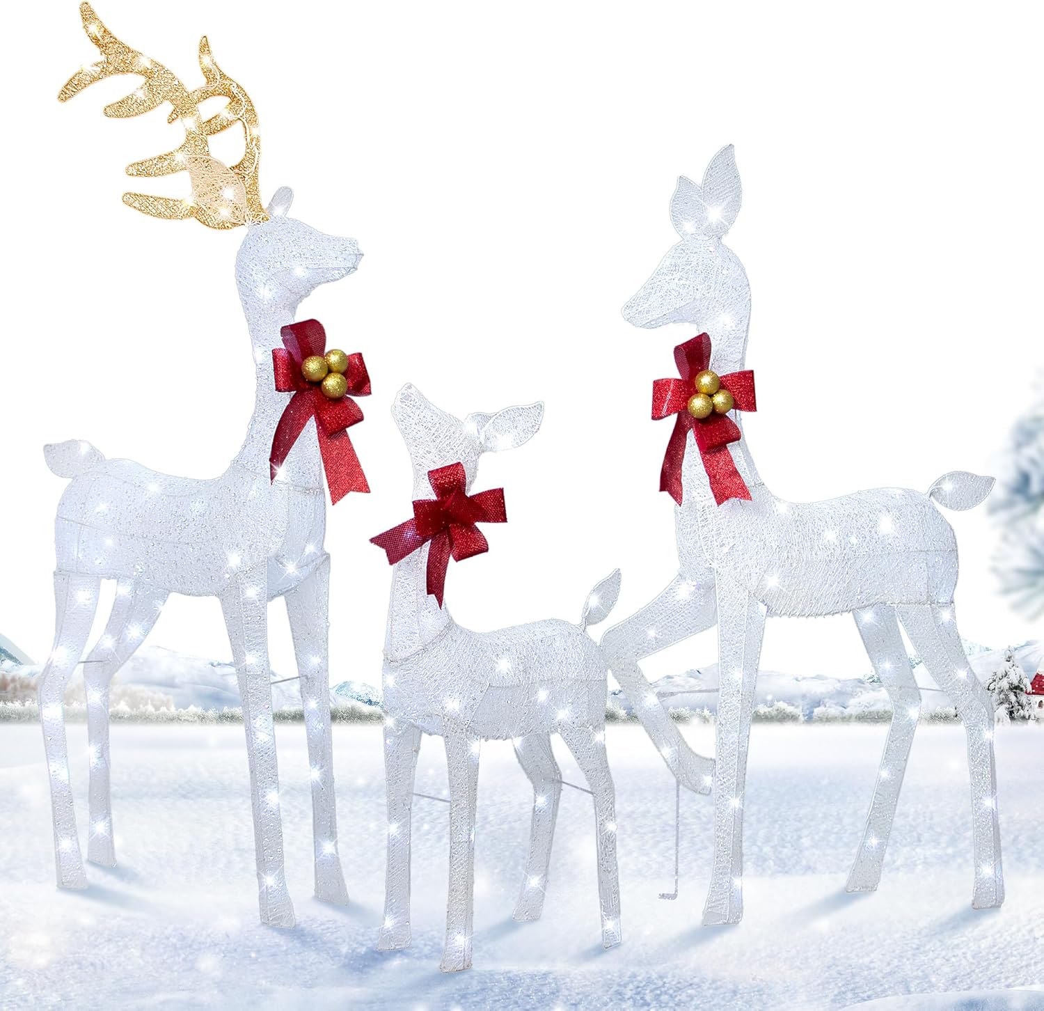 3Piece Large Christmas Decoration Deer Family Set, Light