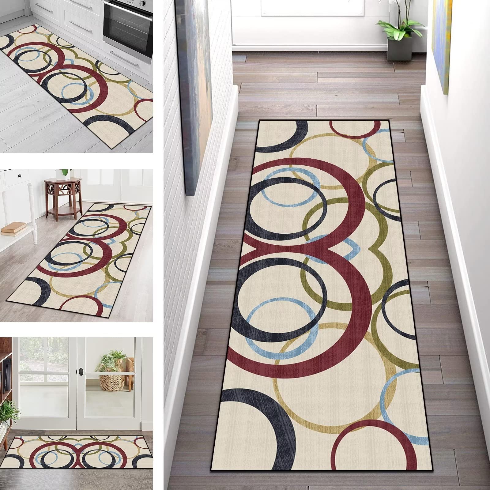 Tapis de Cuisine Lavable antiderapant Tapis de Passage au Metre Long Couloir Beige 120X160CM, Moderne Géométriques 3D Tapis Entree Interieur, Tapis de Sol Polyester pour Salon Chambre Paillasson