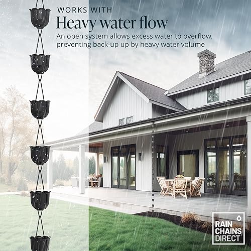 Miniatura 6 de Rain Chains Direct - Cadena de lluvia para flautas - 8.5 pies - Aluminio duradero con recubrimiento en polvo negro - Cadenas de lluvia premium para