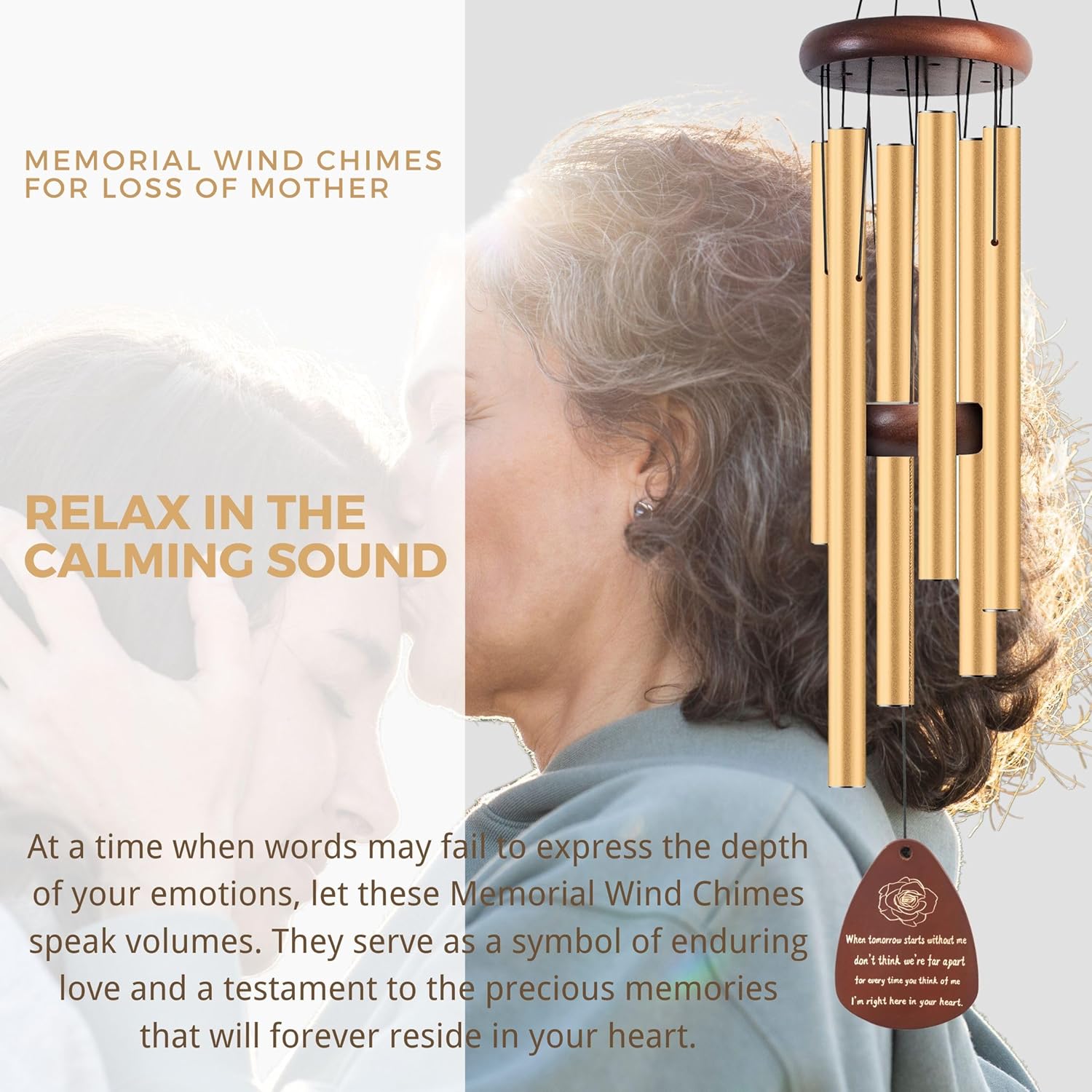 Memorial Gifts for Loss of Mother - Wind Chimes for Outside, Sympathy Wind Chimes Memorial Gifts, Bereavement Condolences Remembrance Funeral Gift in Memory of Loved Mom, 37" Gold