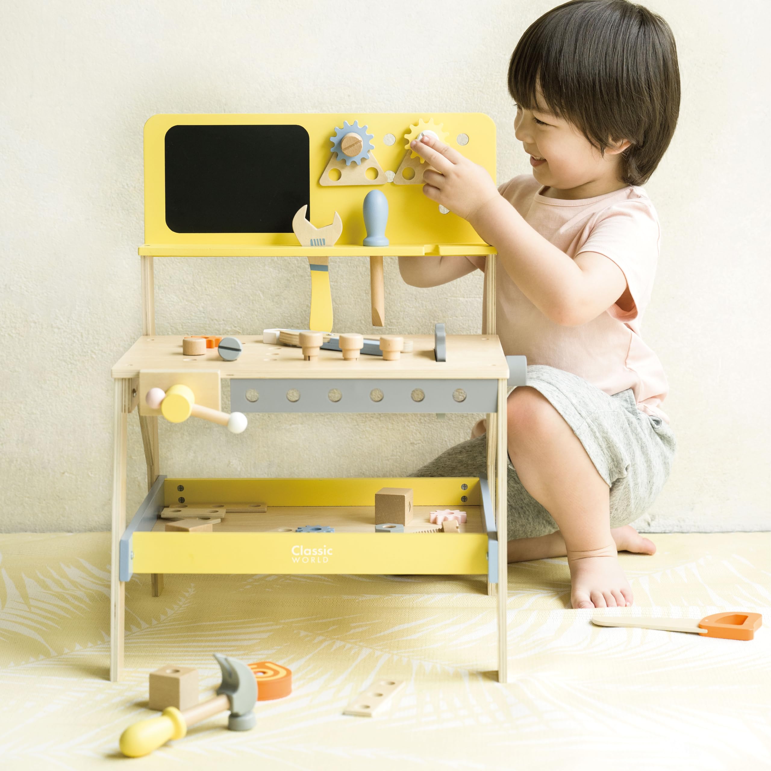 Banco degli attrezzi in legno da 54 pezzi per bambini, set da gioco moderno con strumenti e accessori, giocattolo educativo per carpenteria dai 3 anni in su, ecologico, scintilla creatività e abilità