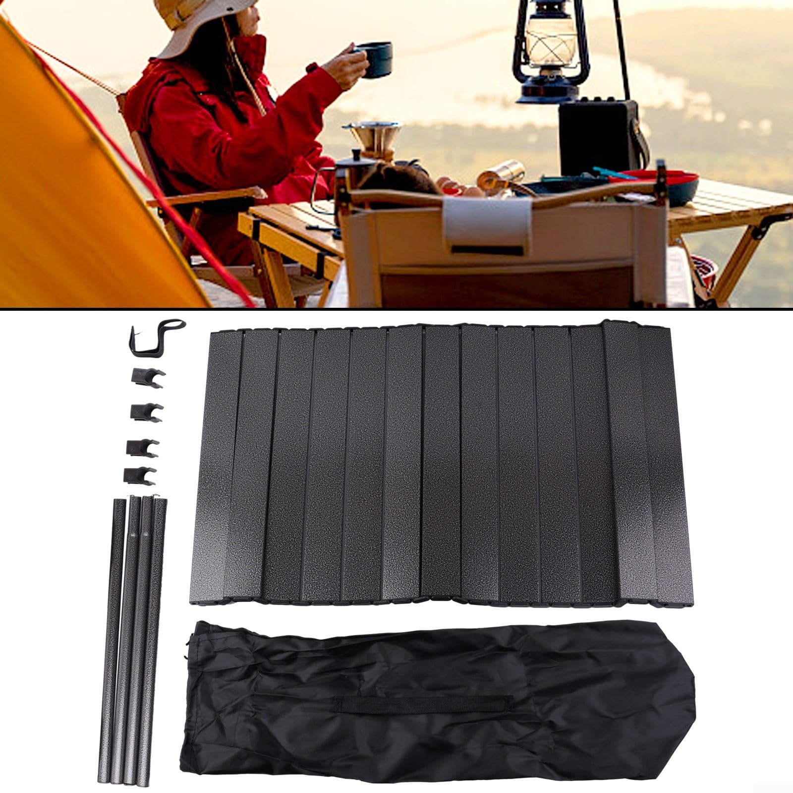 EasyByMall Klappbarer tragbarer Camping-Picknicktisch, Gartentisch, Outdoor-Wagen, Anhängerabdeckung für Campingwagen, Wagen, Kinderwagen, Gartenwagen (S, Schwarz)