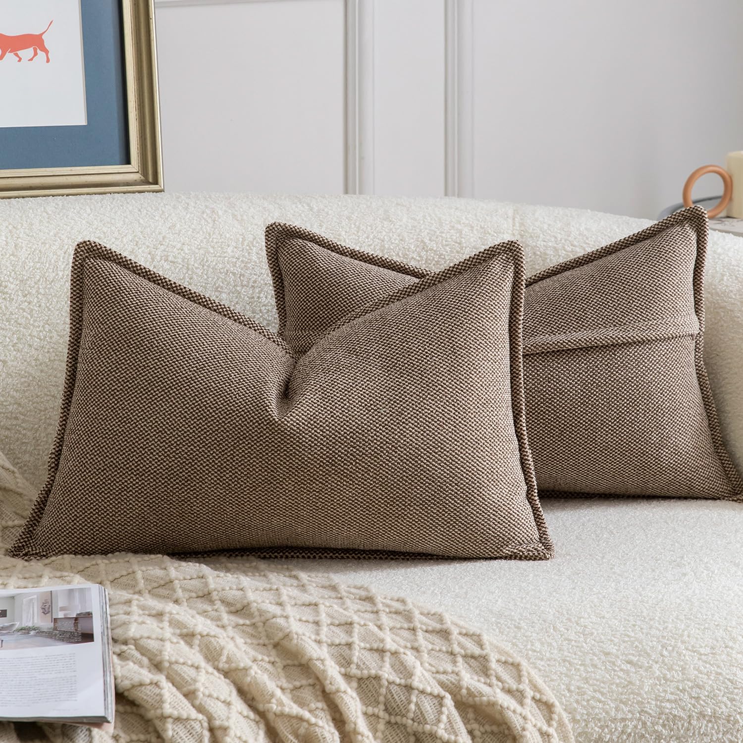 MADIZZ 2 Sztuki dekoracyjnych poszewek na poduszki z vintage chenille w kratę, neutralne poszewki w stylu boho, do dekoracji domu na kanapę, sofę, sypialnię lub salon 30x50 cm, Brązowy
