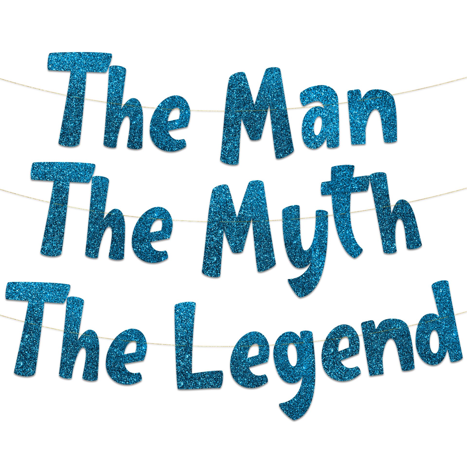Pre-Strung The Man The Myth The Legend Blue Glitter Banner - Retirement Decorations for Men and Women - Retirement Party Supplies and Gifts