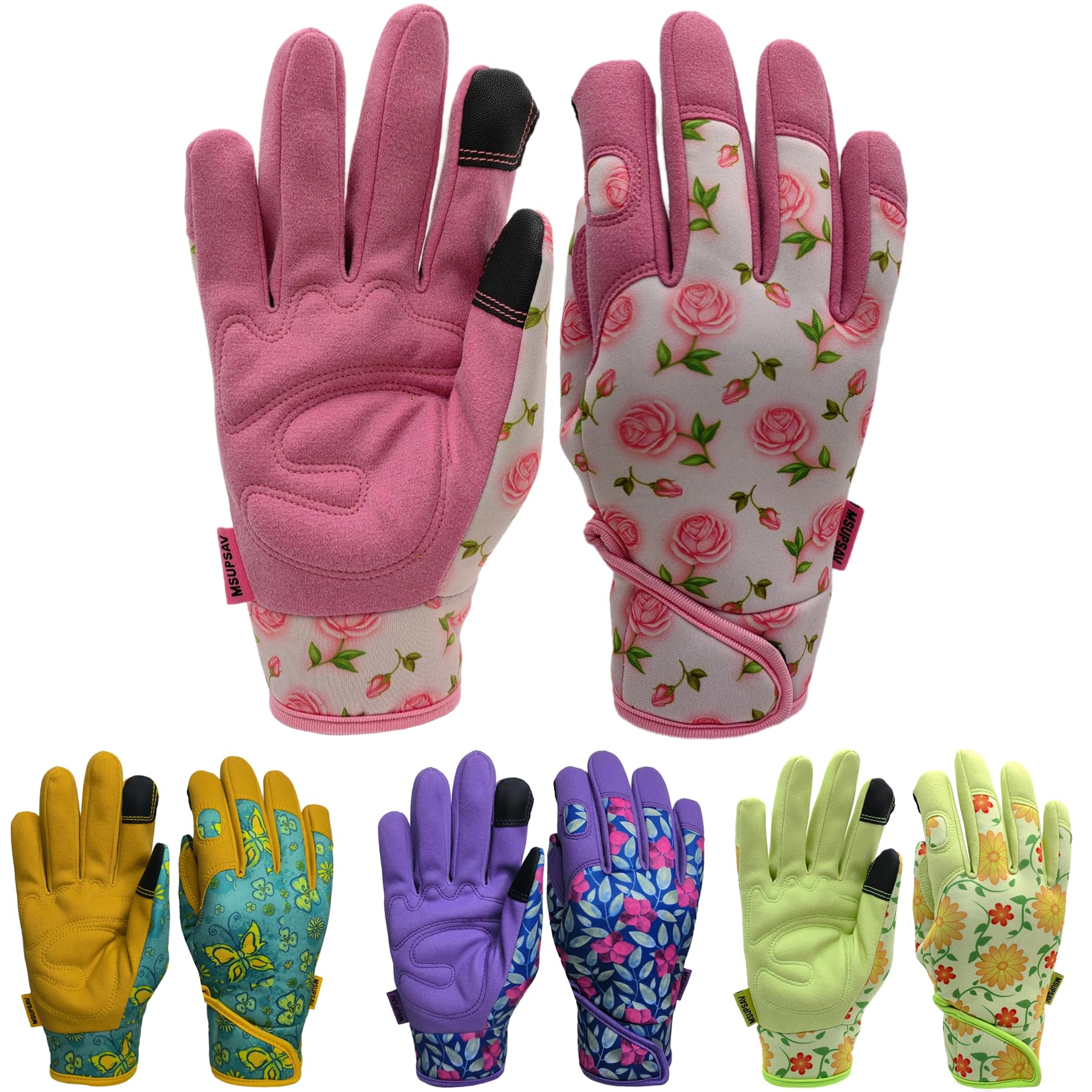 Gants de jardin pour femme, gants de jardinage en élasthanne et cuir synthétique, gants de travail de cour, cadeaux de jardinage et cadeaux de jardin (palmier rose, taille M)