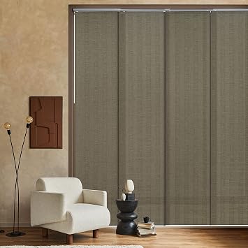 GoDear Design Adjustable Vertical Blinds, 45.8"-86" W, Up to 96" H, Extendable Track for Sliding Patio Doors, Trimmable Woven Panel Curtains, Redwood
