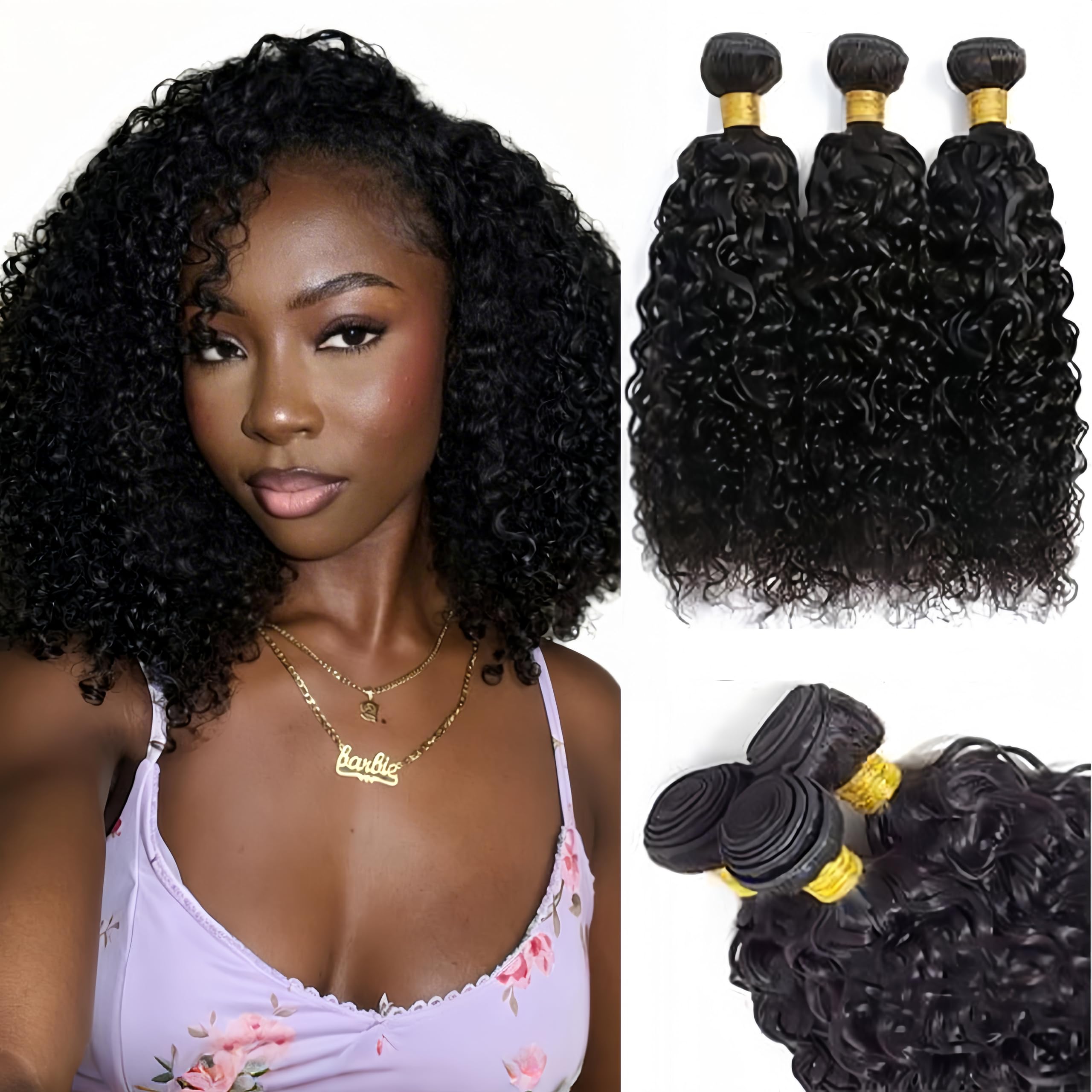 Kinky-curly Human Hair Bundles Brasilianisches Lockig Echthaar 141618 Zoll | Unprocessed Gelockt Menschliches Haar Brazilian Virgin Hair Extensions 210g Schwarz