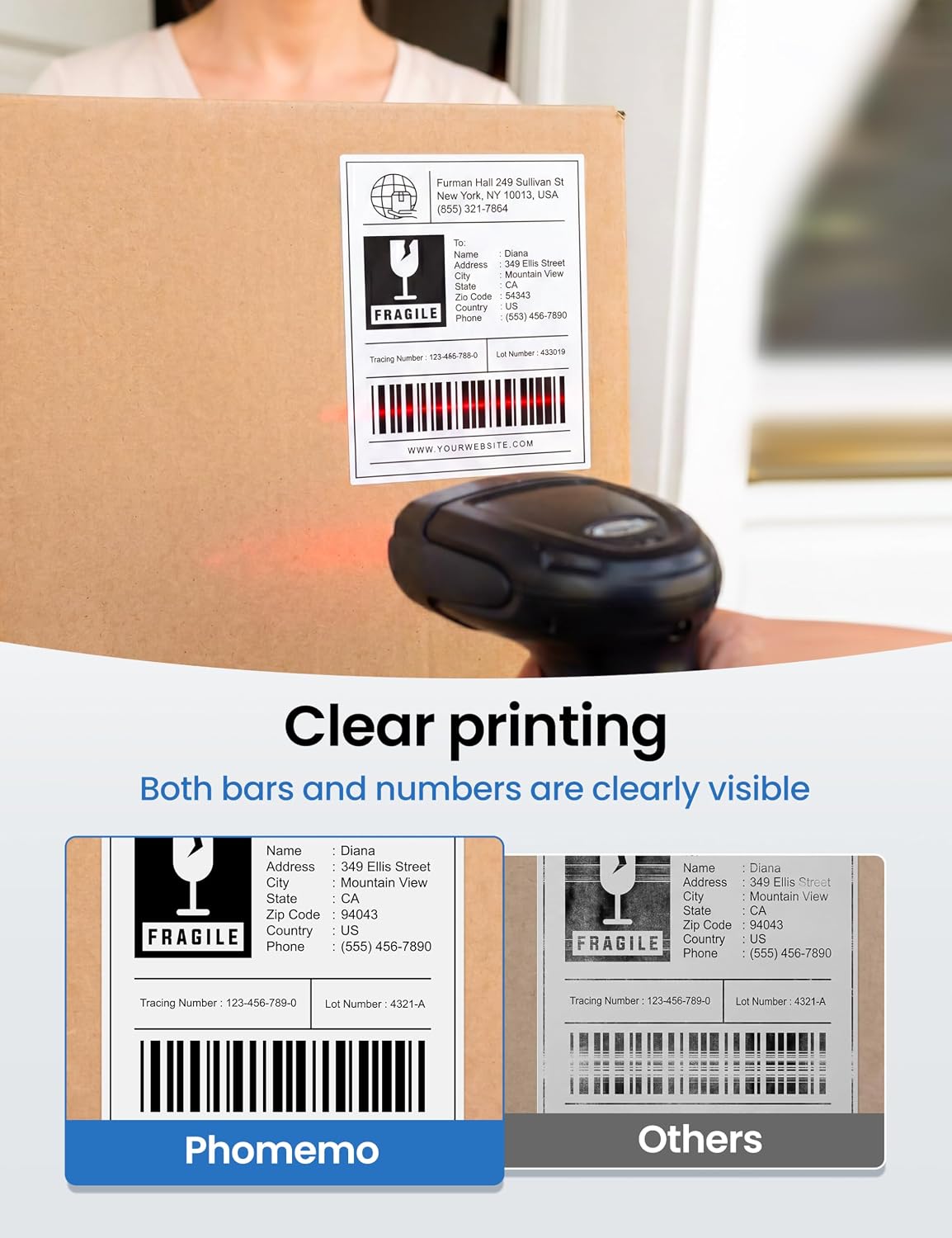 Phomemo 4x6 Shipping Labels for D421R Printer Only, 250 Labels per Roll, Thermal Shipping Labels with RFID Chip, Smart Auto-ID & One-Click Calibration, Shipping Supplies for Small Business & Home