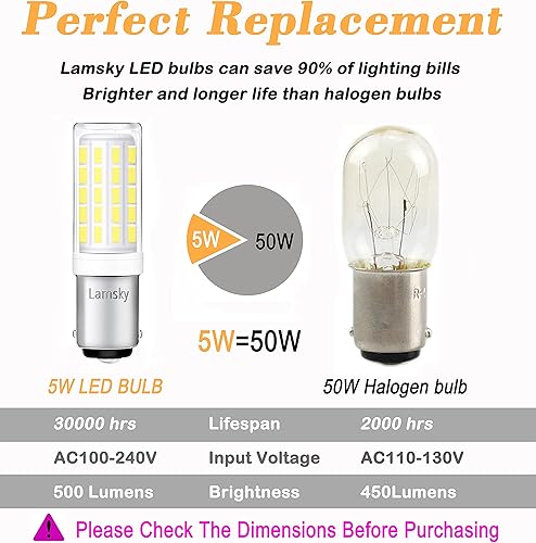 Miniatura 3 de Lamsky Bombilla LED BA15D, luz diurna blanca de 5 W, 6000 K, AC110 V120 V220 V, doble base de bayoneta, 54 x 4014SMD LED 500 lm, repuesto halógeno
