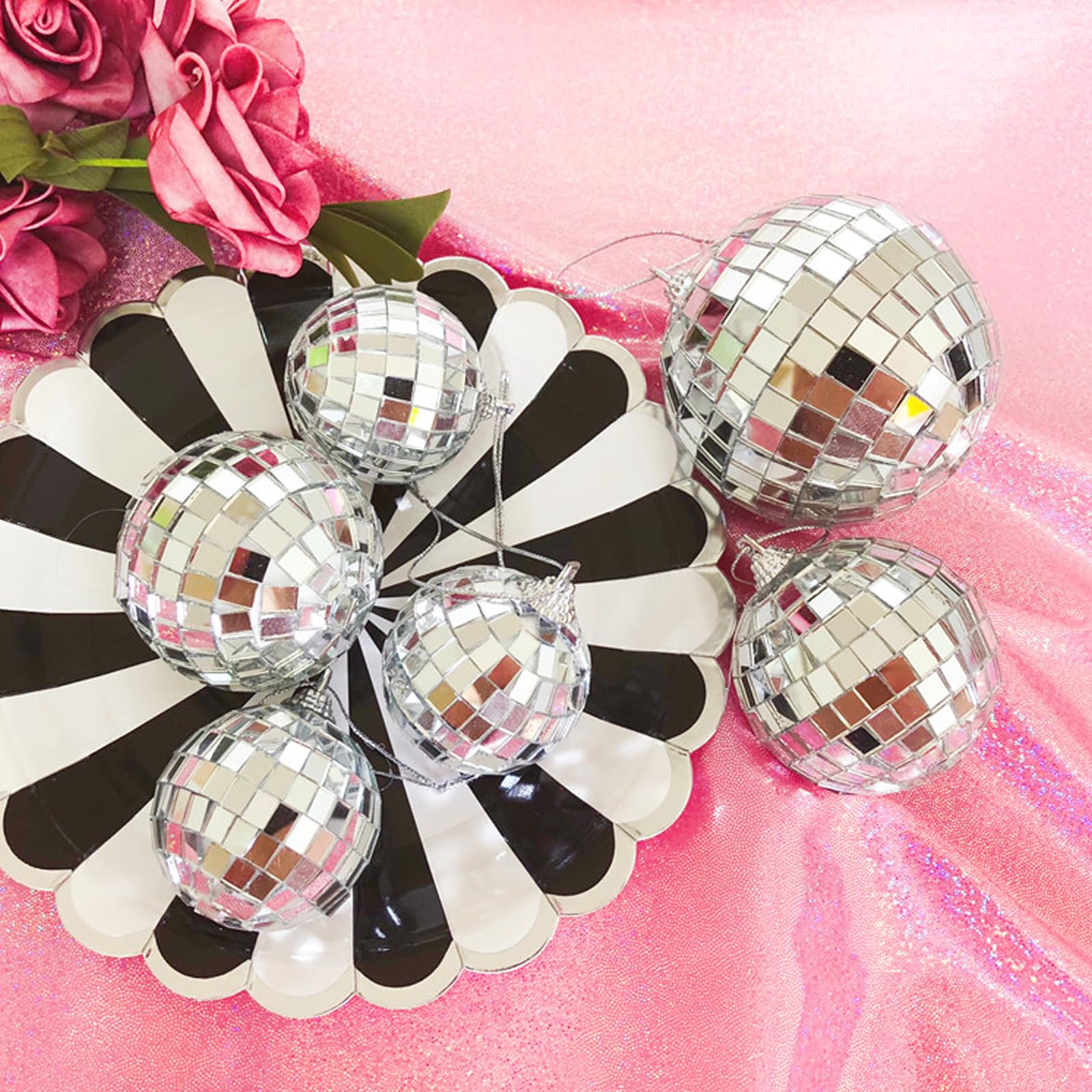 Set di 42 mini palline da discoteca a specchio, da appendere, color argento, piccole palline decorative a specchio per decorazioni per feste, albero di Natale, compleanno, matrimonio (3,2/5/6,1/7,6