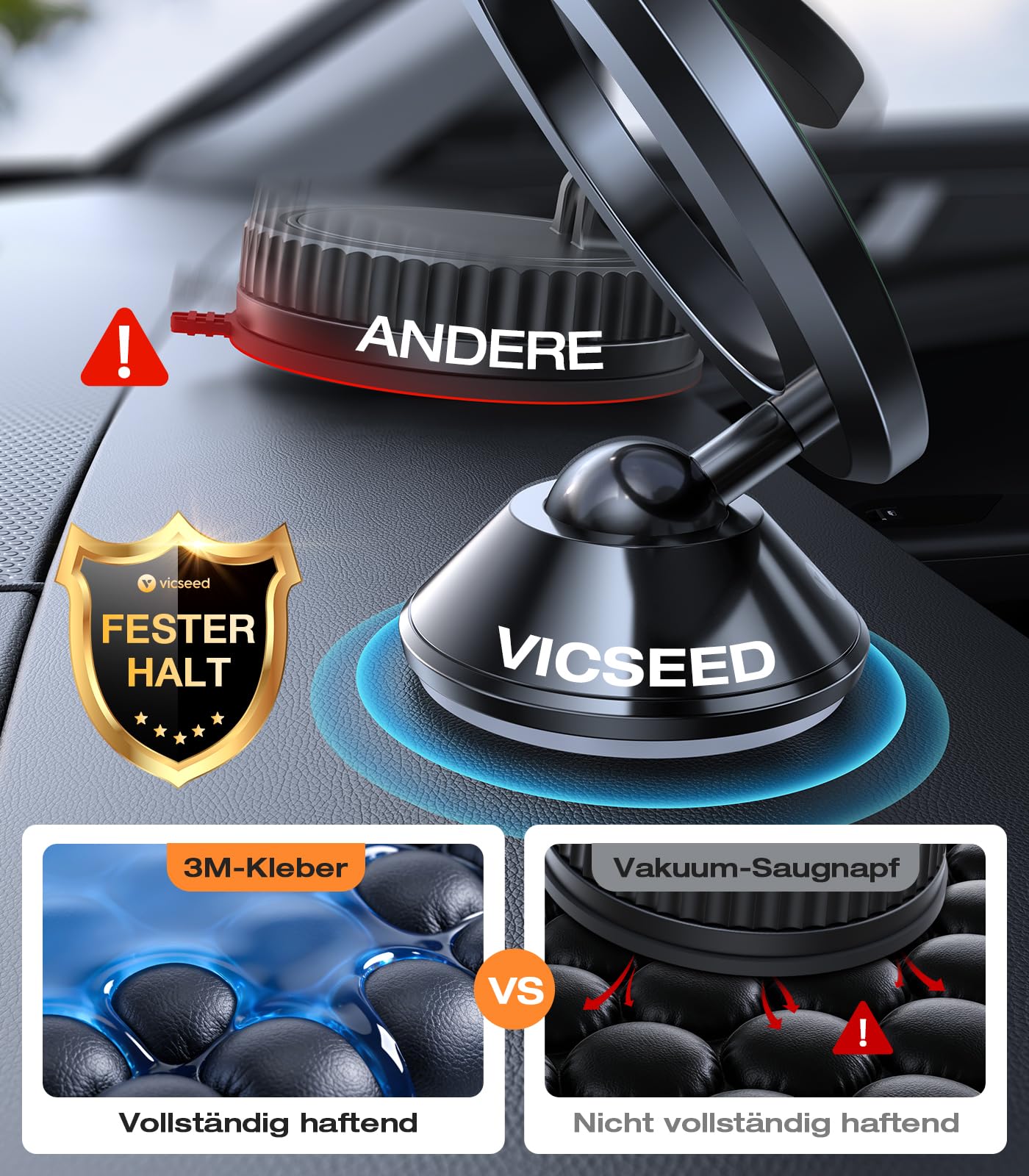 VICSEED Soporte magnético para teléfono móvil para coche MagSafe [20 XN55 imán más fuerte], metal completo y rotación de 360°, soporte magnético para coche [adhesivo 3M más fuerte] para iPhone 17, 16