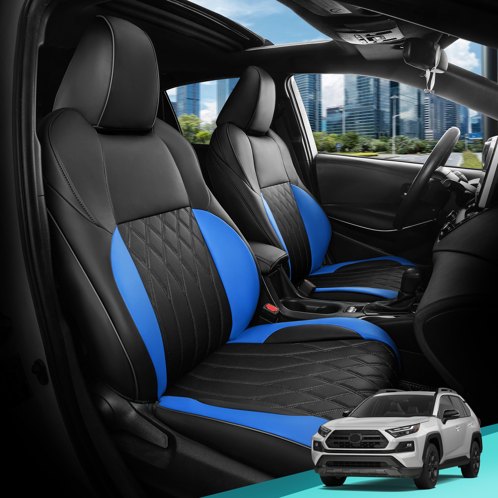 FEINEPRO RAV4 Seat Covers - Custom Fit Seat Covers for Toyota RAV4 2019-2025 Hybrid SE/XSE 2021-2024 Prime SE/XSE 2025 PHEV - Leather RAV 4 Seat Cover