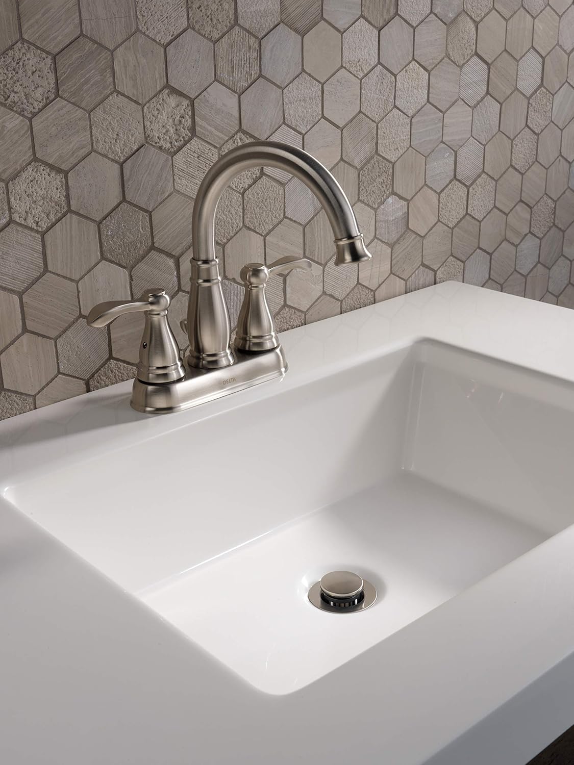 Brushed Nickel Double Handle High Arc Bathroom Faucet