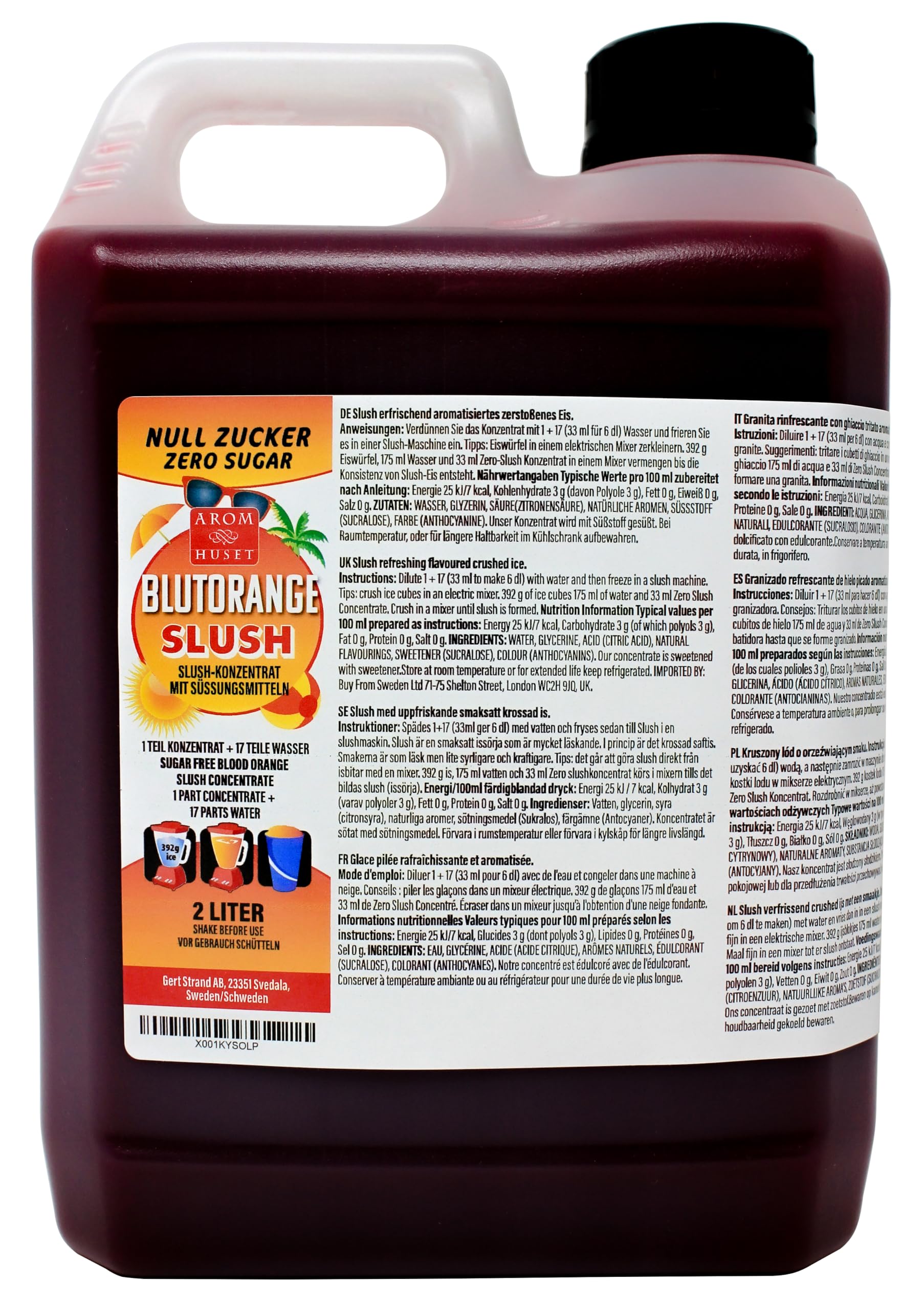 Zero zuckerfreier Blutorangen 2 L, Mischverhältnis 1:17 | ergibt 36 Liter Slush-Eis | Crush-Eis | Wassereis | ohne künstliche Farbstoffe | für Slushie-Maker