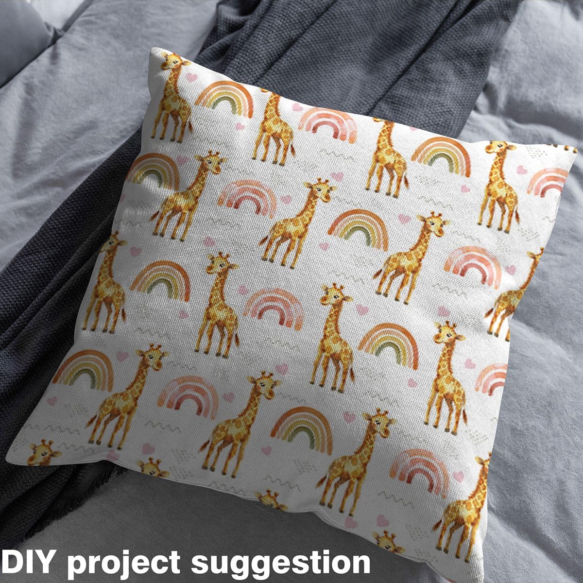 Homewish Tkanina z nadrukiem żółtej żyrafy na podwórko akwarela tęczowa flanelowa tkanina śliczny nadruk w kształcie serca tkanina tapicerska, nierozciągliwa geometryczna linia miękkie tkaniny