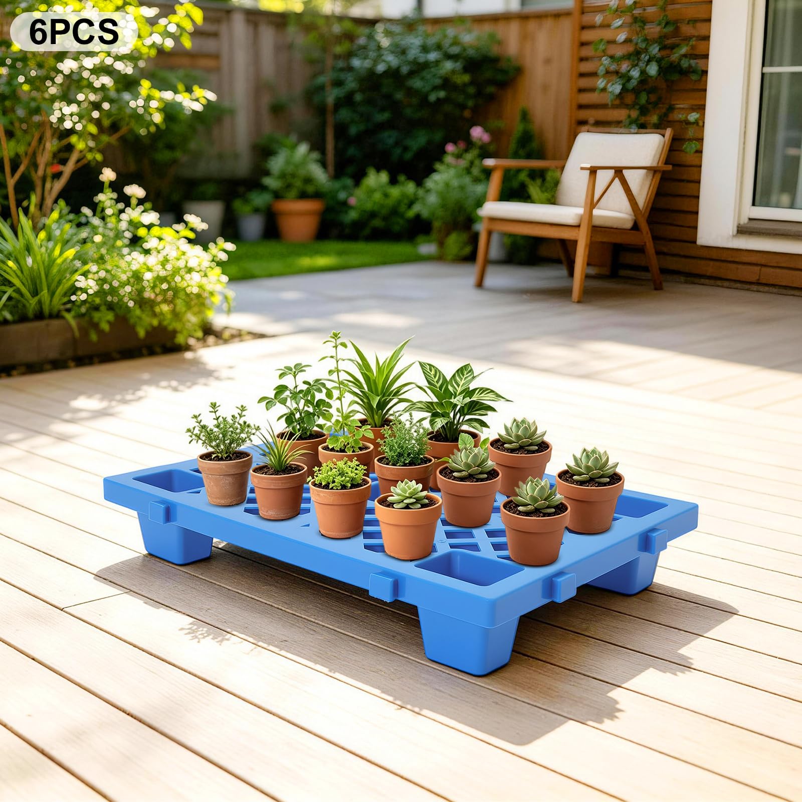 6 mezze pallet in plastica, 60 x 40 x 10 cm, leggeri, impilabili, blu