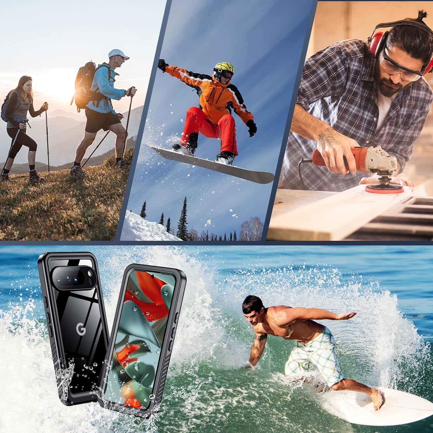 SPIDERCASE for Google Pixel 9 Pro Case Waterproof,Built-in Lens & Screen Protector,Full Heavy Duty Protection, 12FT Military Shockproof,Dustproof,Anti-Scratched Phone Case,Black
