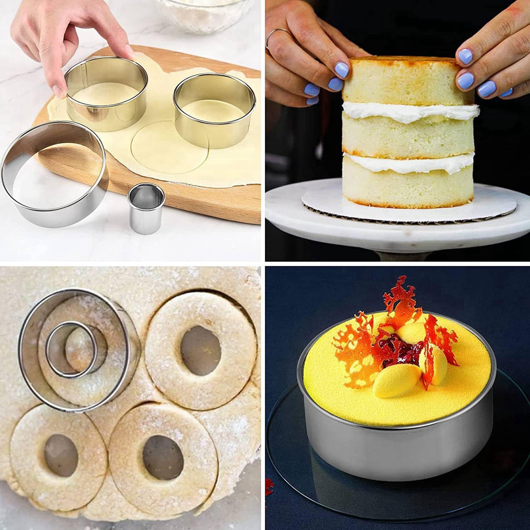 Juego de cortadores de galletas redondos de acero inoxidable, 48 piezas con caja redonda para donas, pasteles y fondant