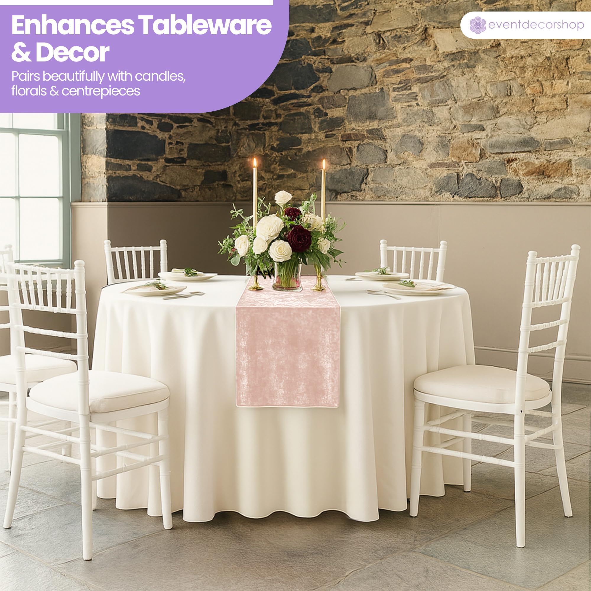 Lot de 10 chemins de table en velours écrasé pour fêtes et événements - Décoration de table de banquet de luxe - 33 x 274 cm - Pour mariage, printemps, Noël, maison, salle à manger