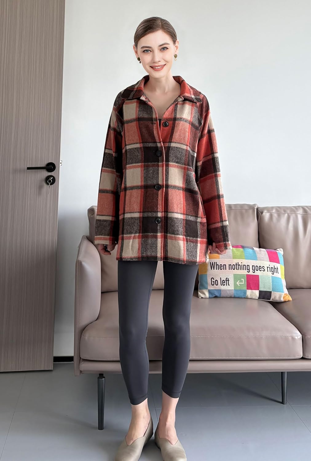 Minibee Women's Flannel Plaid Shacket Long Sleeve Jacket Button Down Shirts Coats with Pockets - Image 5