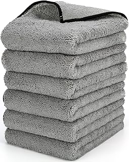 Microfiber Towels for Cars - 6 Pack (23.6 x 15.7 inch), Dual Side Pile Microfiber Cleaning Cloth for Car Washing, Drying & Auto Detailing, Strong Water Absorption, Streak Free, Non-Fading(Gray)